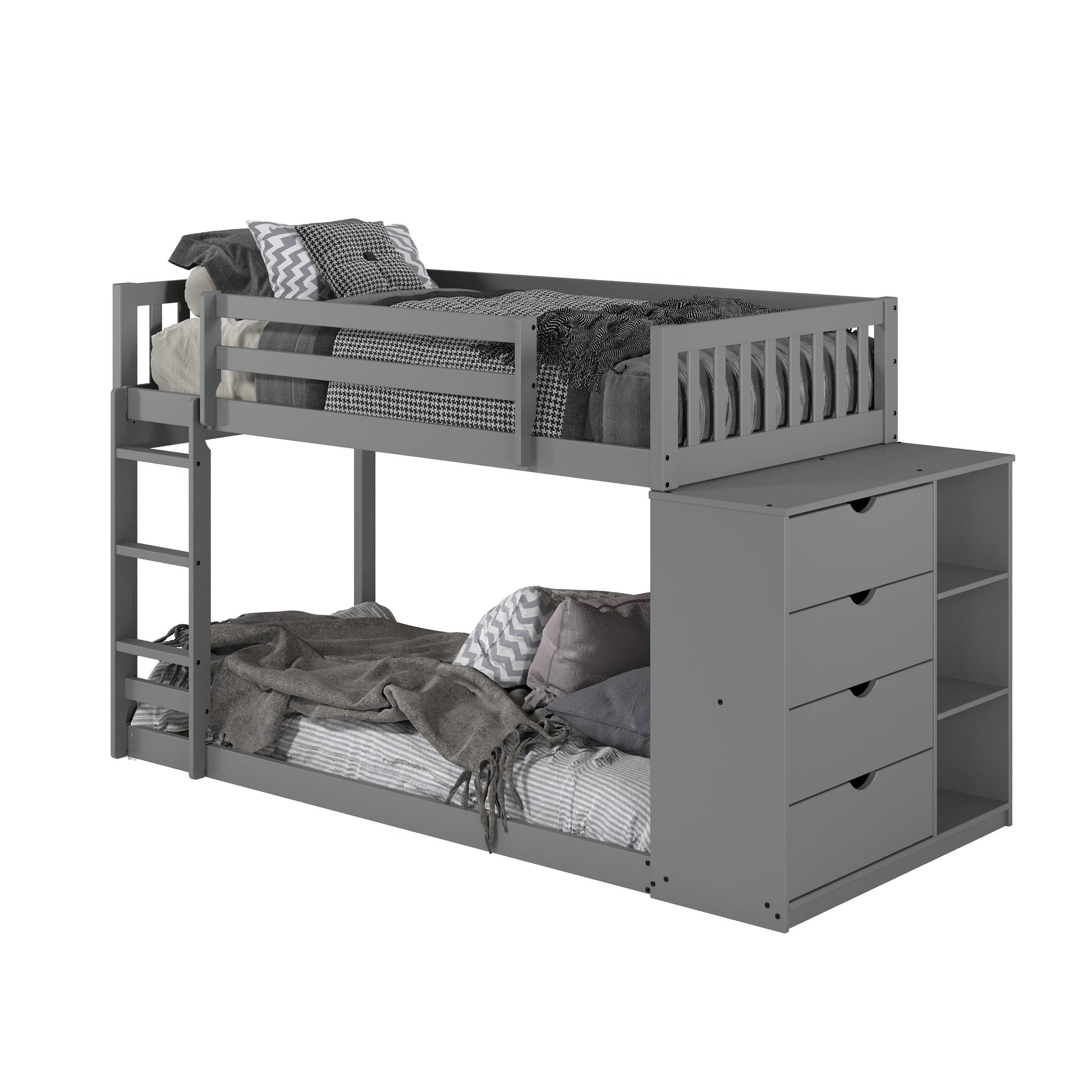  Donco Trading Company Moby Mission 1600-TTDG Twin over Twin Bunkbed with 4 Drawer Dresser & Shelves - Dark Grey IMAGE 7
