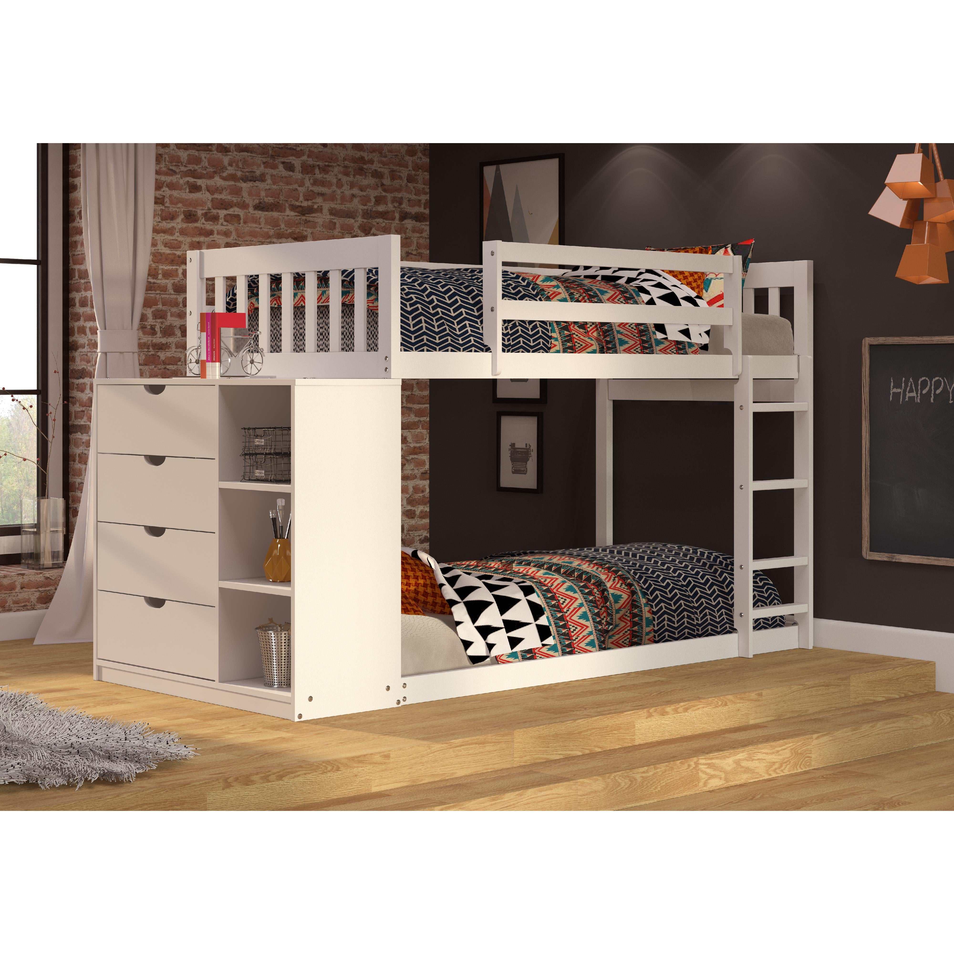  Donco Trading Company Moby Mission 1600-TTW Twin over Twin Bunkbed with 4 Drawer Dresser & Shelves - White IMAGE 1