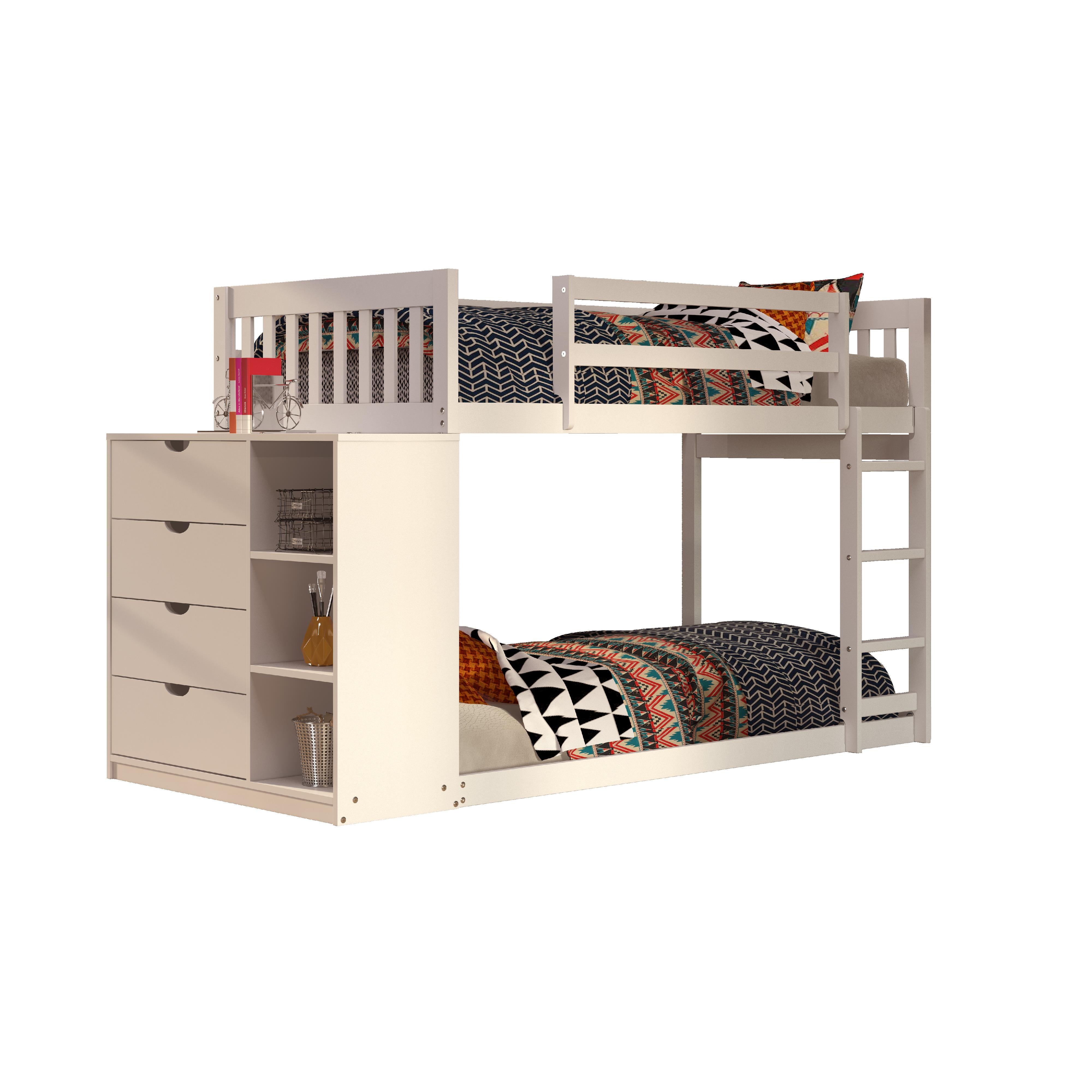  Donco Trading Company Moby Mission 1600-TTW Twin over Twin Bunkbed with 4 Drawer Dresser & Shelves - White IMAGE 2