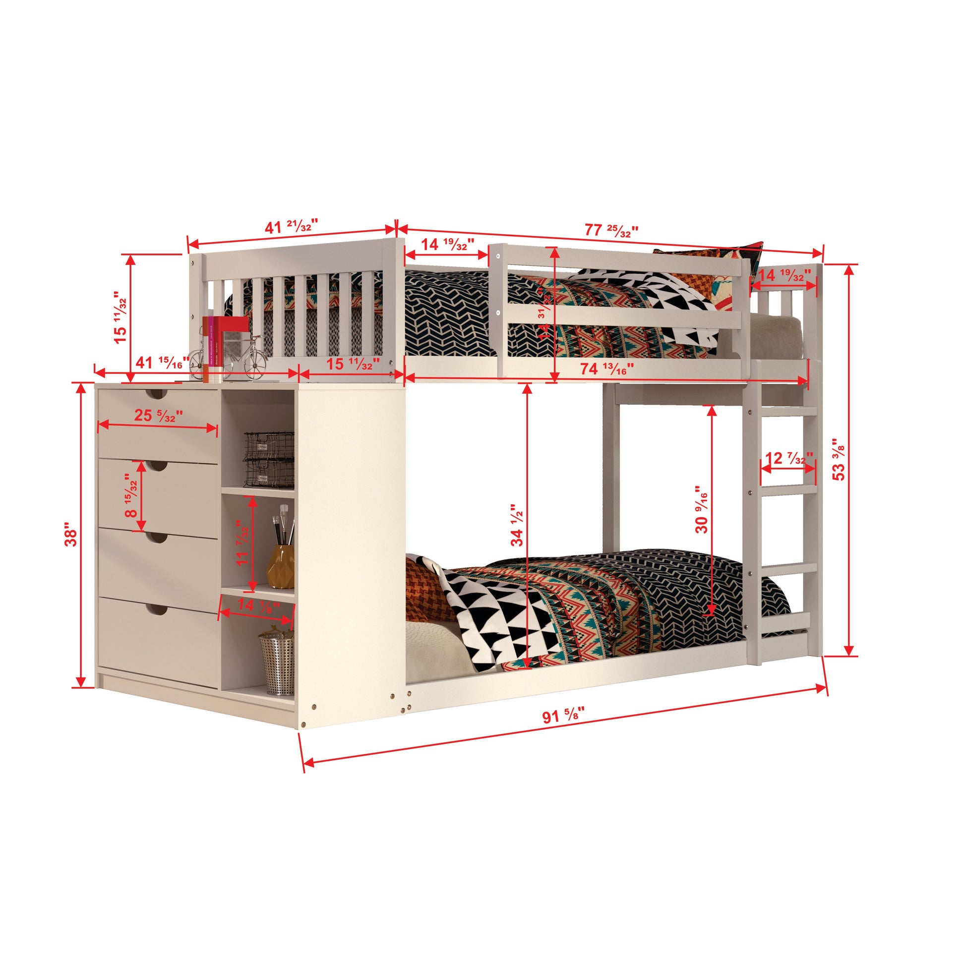  Donco Trading Company Moby Mission 1600-TTW Twin over Twin Bunkbed with 4 Drawer Dresser & Shelves - White IMAGE 3