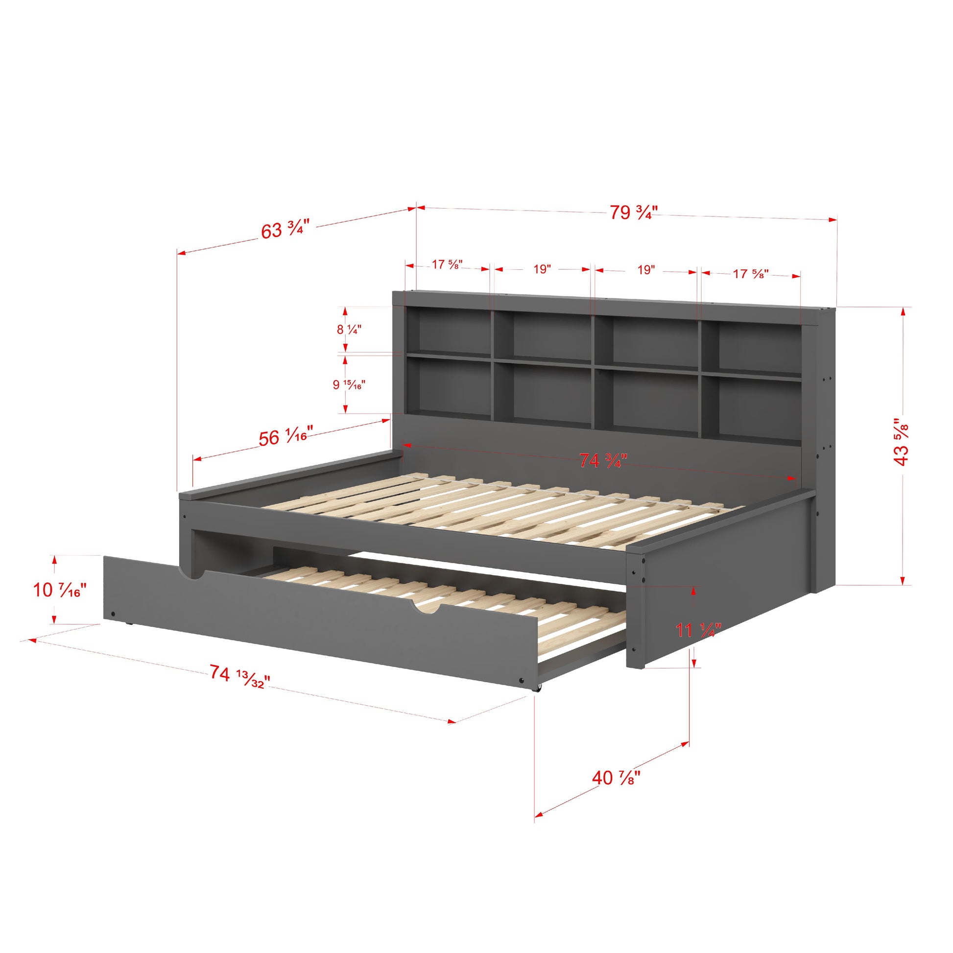  Donco Trading Company 1733-FDG_503-DG Bookcase Full Daybed with Twin Trundle - Dark Grey IMAGE 8