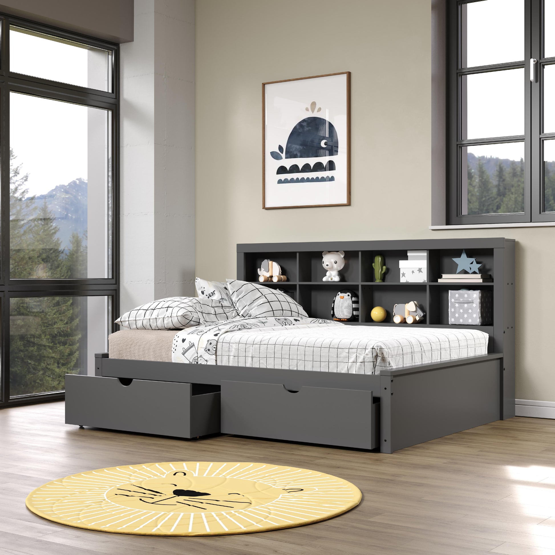  Donco Trading Company 1733-FDG_505-DG Bookcase Full Daybed with Drawers - Dark Grey IMAGE 2