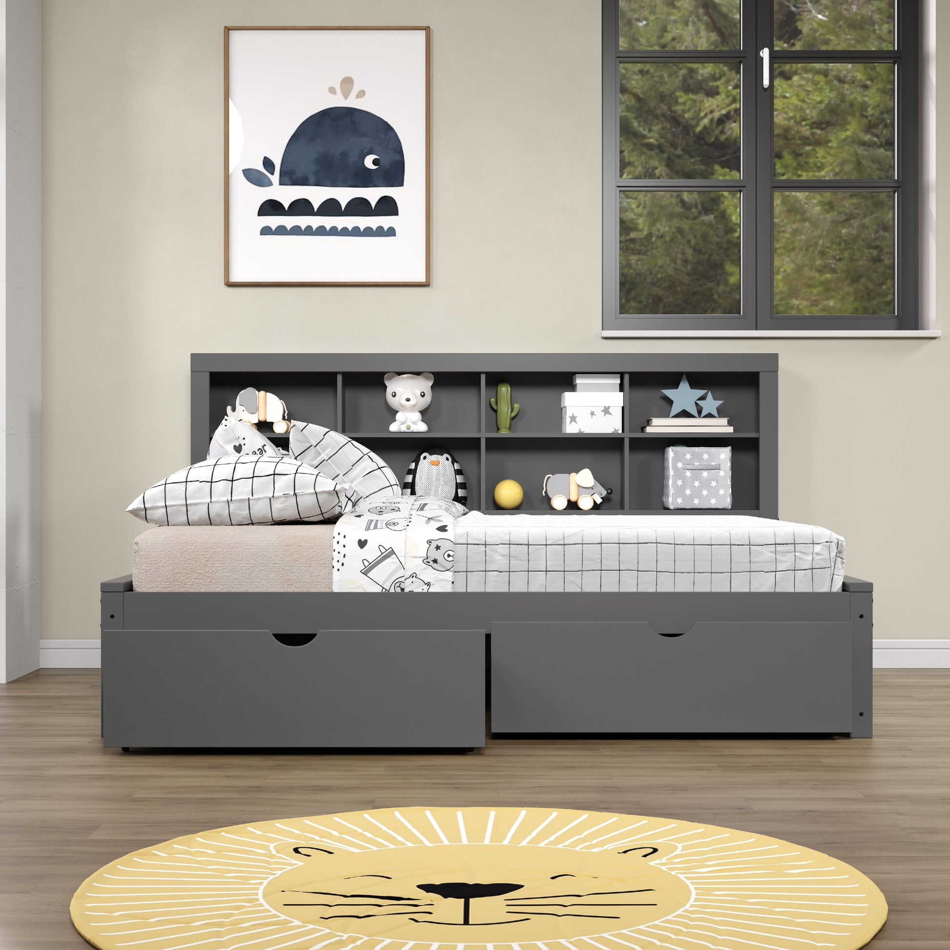  Donco Trading Company 1733-FDG_505-DG Bookcase Full Daybed with Drawers - Dark Grey IMAGE 3
