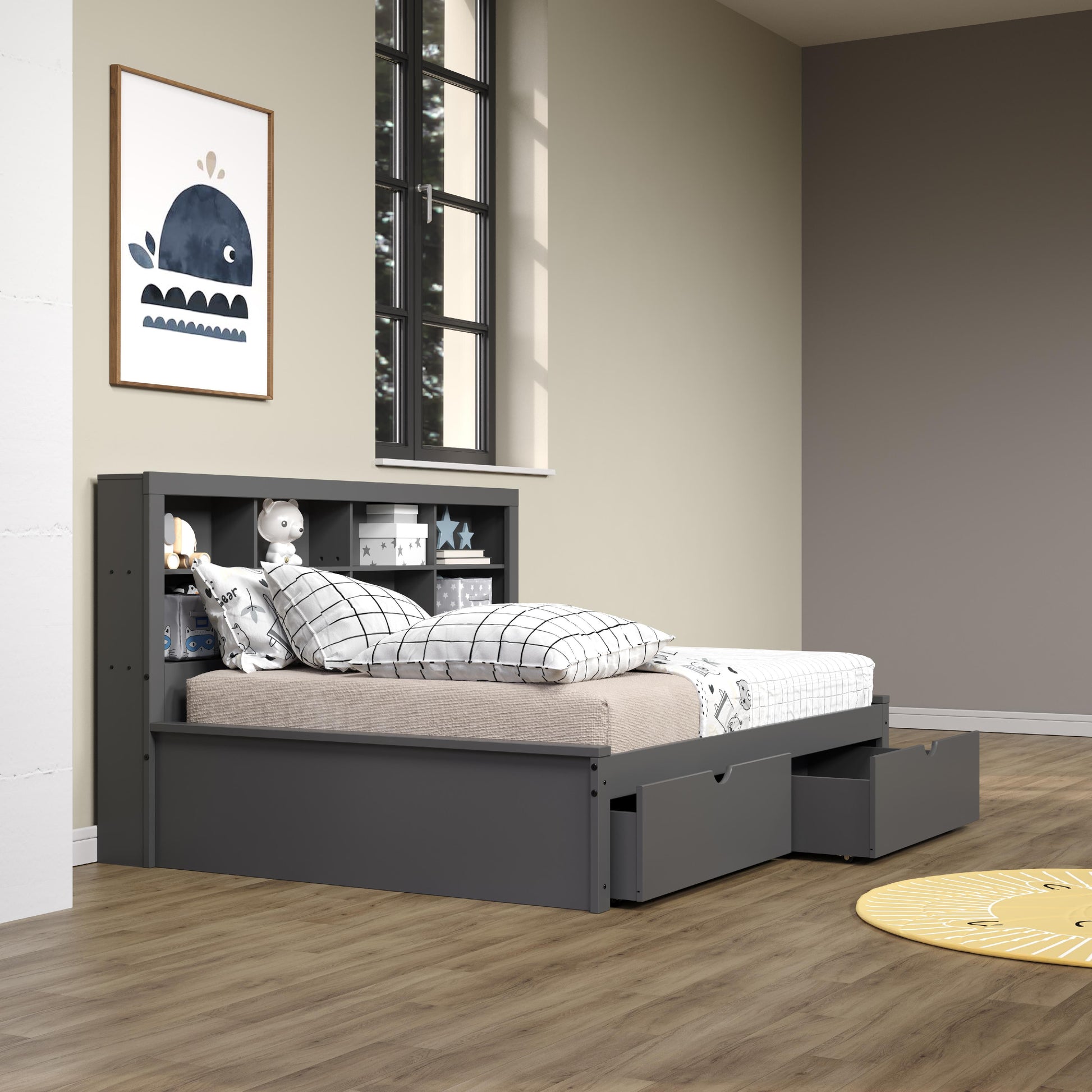  Donco Trading Company 1733-FDG_505-DG Bookcase Full Daybed with Drawers - Dark Grey IMAGE 4