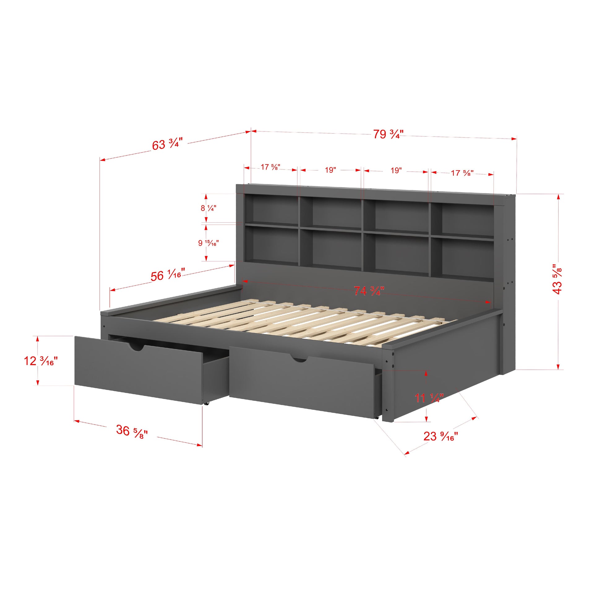  Donco Trading Company 1733-FDG_505-DG Bookcase Full Daybed with Drawers - Dark Grey IMAGE 8