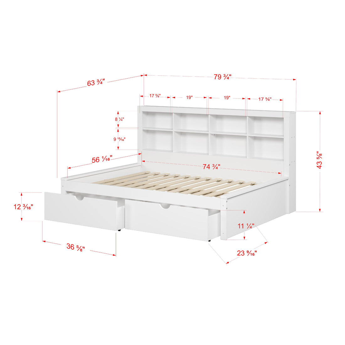  Donco Trading Company 1733-FW_505-W Bookcase Full Daybed with Drawers - White IMAGE 1