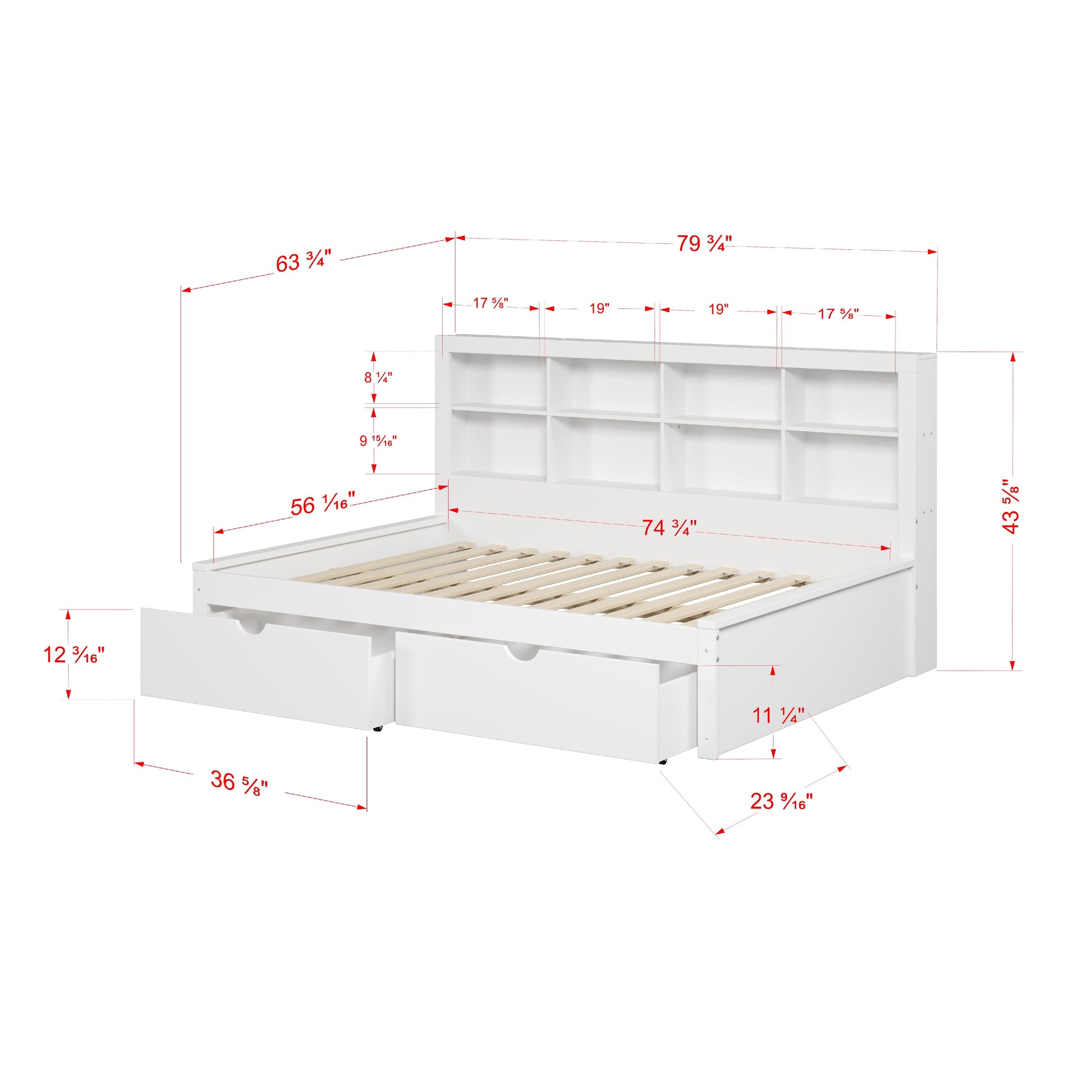  Donco Trading Company 1733-FW_505-W Bookcase Full Daybed with Drawers - White IMAGE 1