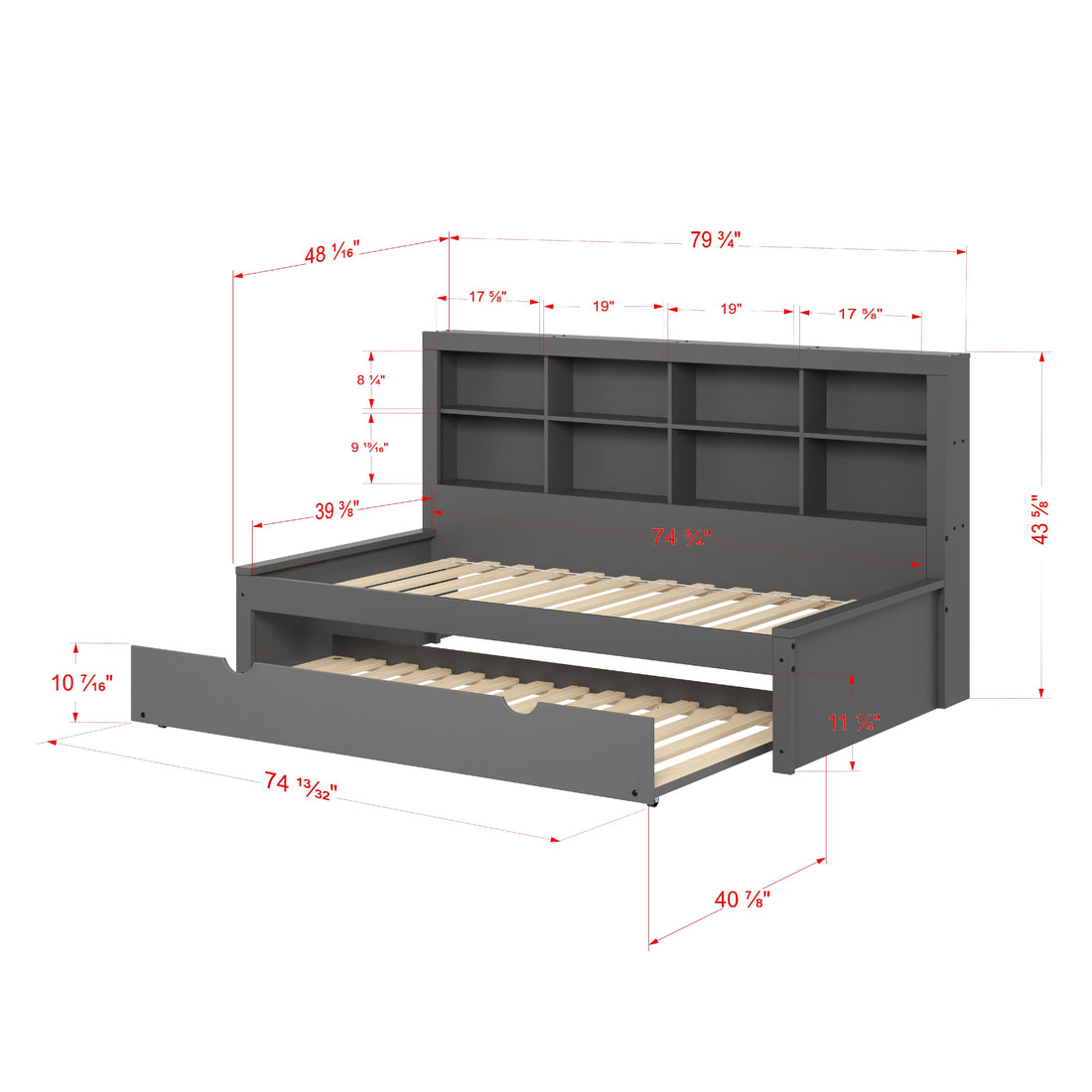  Donco Trading Company 1733-TDG_503-DG Bookcase Twin Daybed with Twin Trundle Bed - Dark Grey IMAGE 1