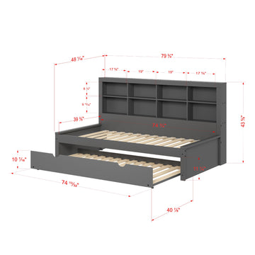  Donco Trading Company 1733-TDG_503-DG Bookcase Twin Daybed with Twin Trundle Bed - Dark Grey IMAGE 1
