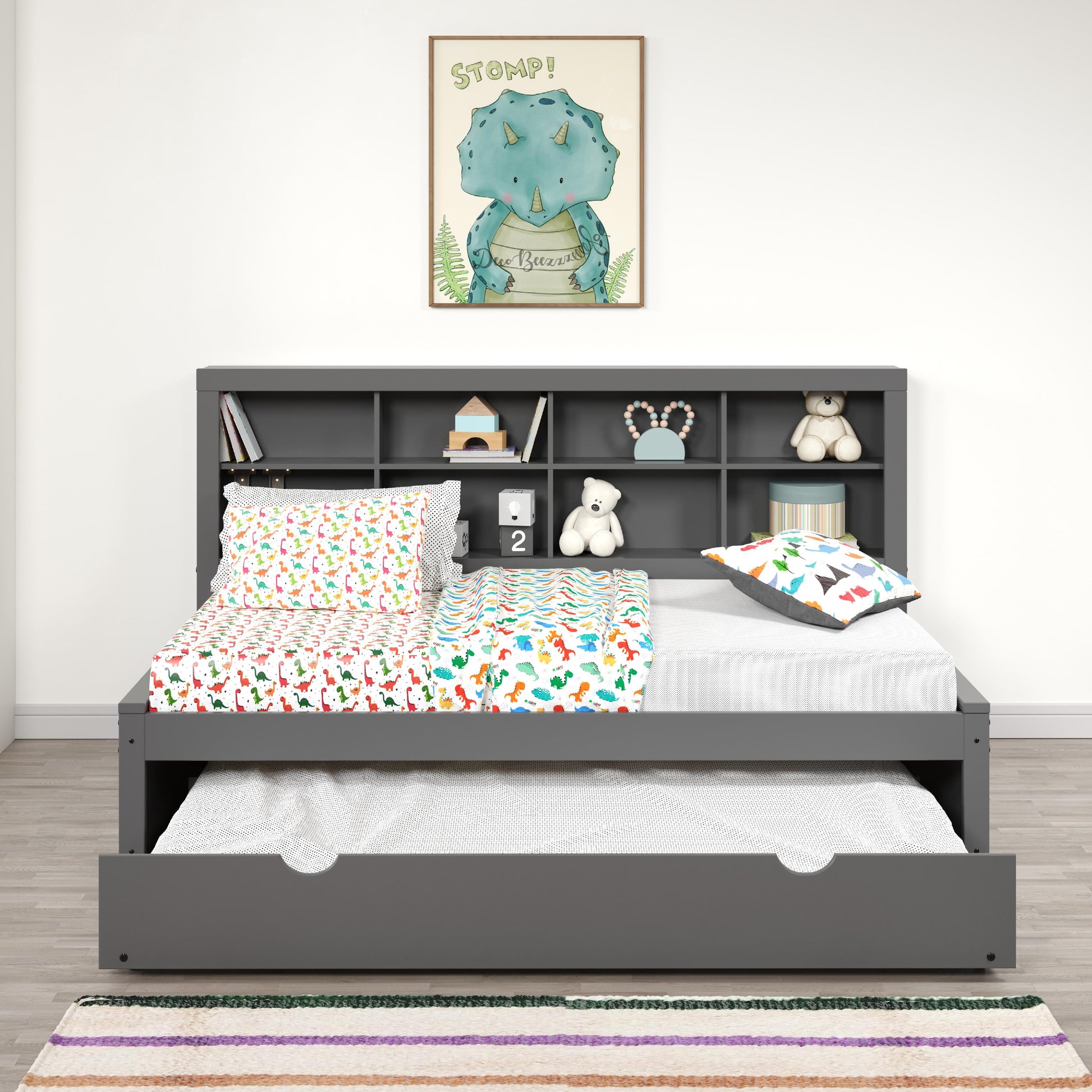  Donco Trading Company 1733-TDG_503-DG Bookcase Twin Daybed with Twin Trundle Bed - Dark Grey IMAGE 3