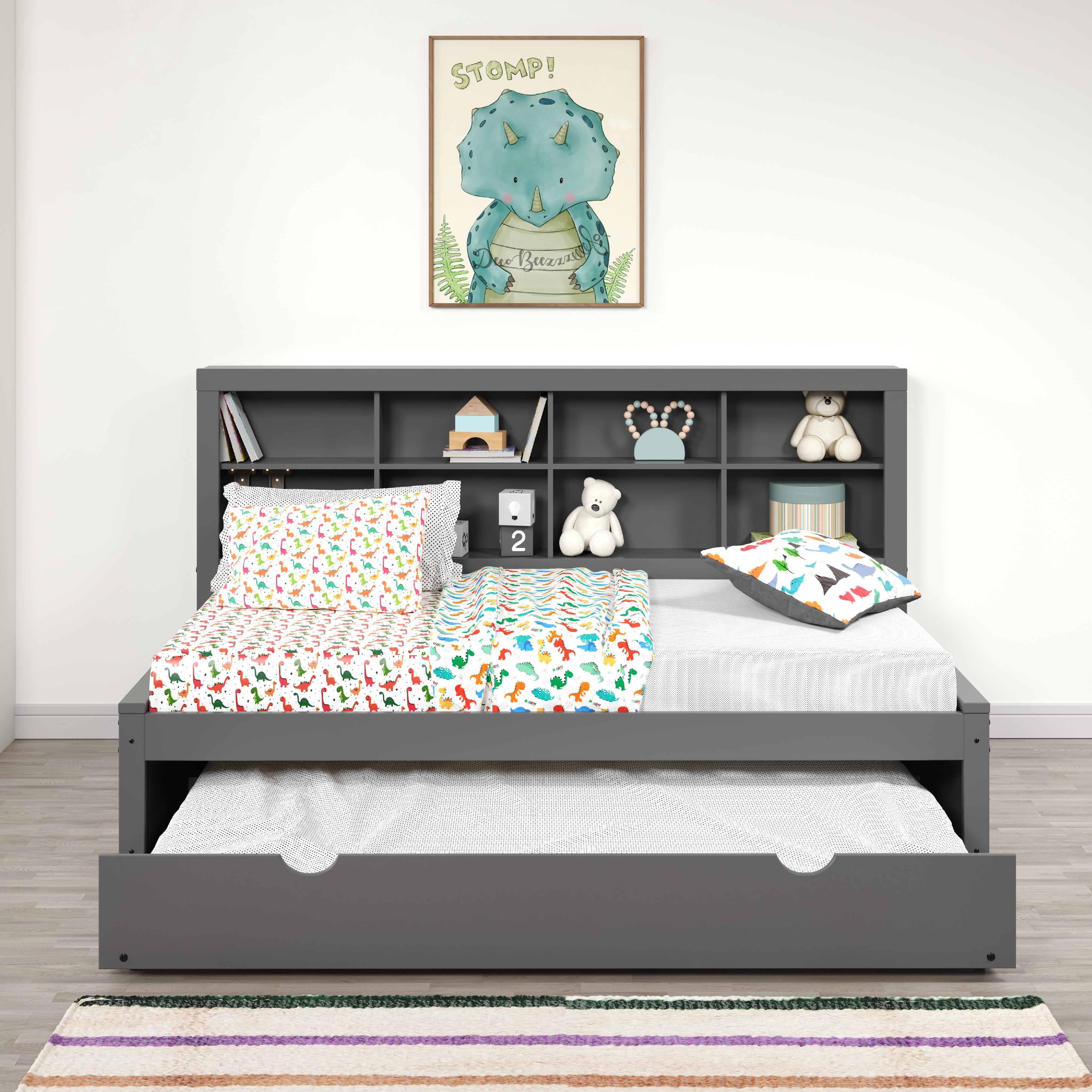 Donco Trading Company 1733-TDG_503-DG Bookcase Twin Daybed with Twin Trundle Bed - Dark Grey IMAGE 3