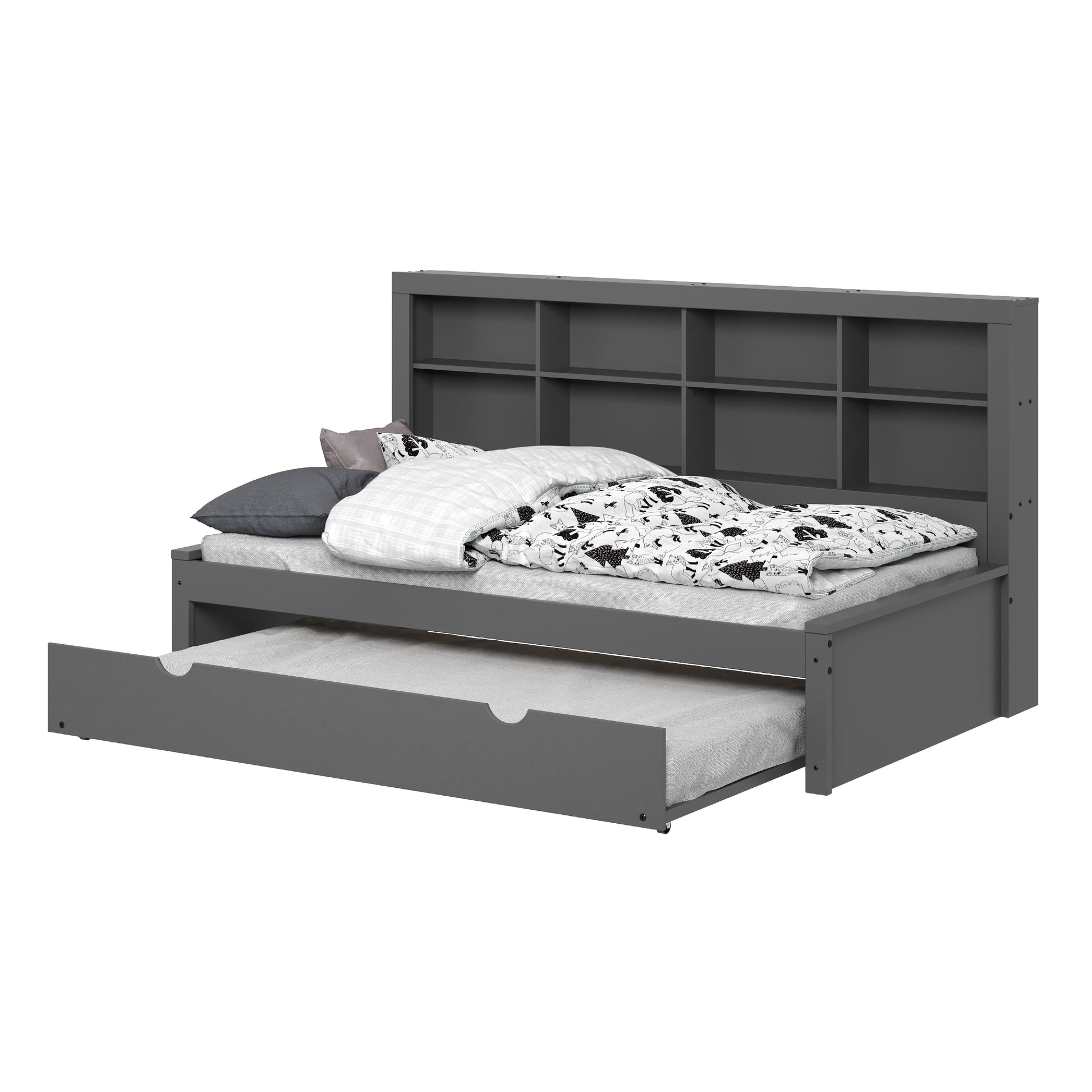  Donco Trading Company 1733-TDG_503-DG Bookcase Twin Daybed with Twin Trundle Bed - Dark Grey IMAGE 6