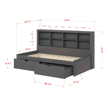  Donco Trading Company 1733-TDG_505-DG Bookcase Twin Daybed with Drawers - Dark Grey IMAGE 1