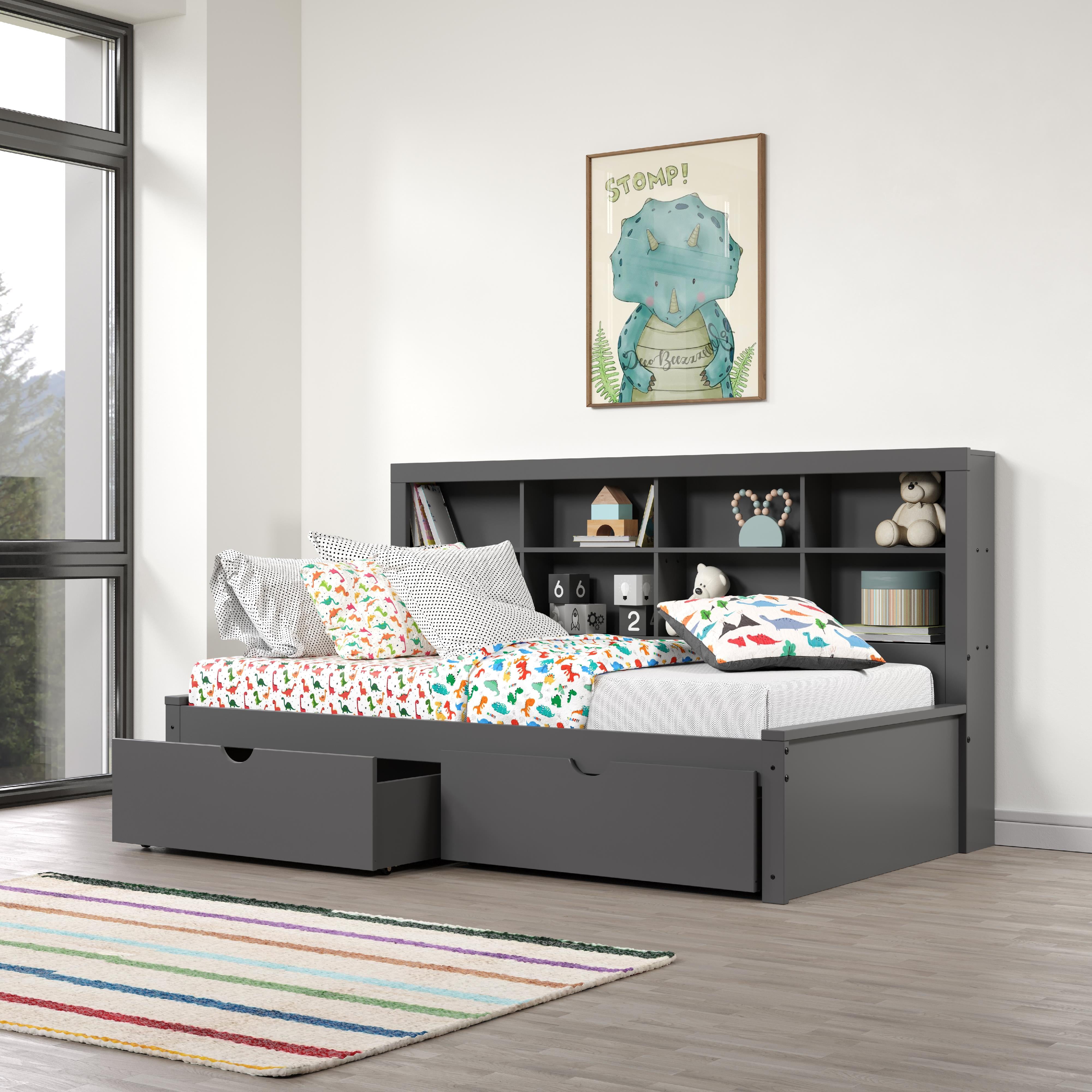  Donco Trading Company 1733-TDG_505-DG Bookcase Twin Daybed with Drawers - Dark Grey IMAGE 2