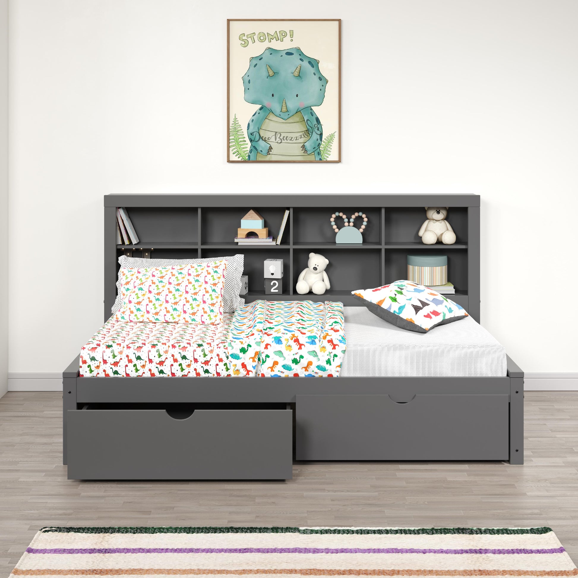  Donco Trading Company 1733-TDG_505-DG Bookcase Twin Daybed with Drawers - Dark Grey IMAGE 3