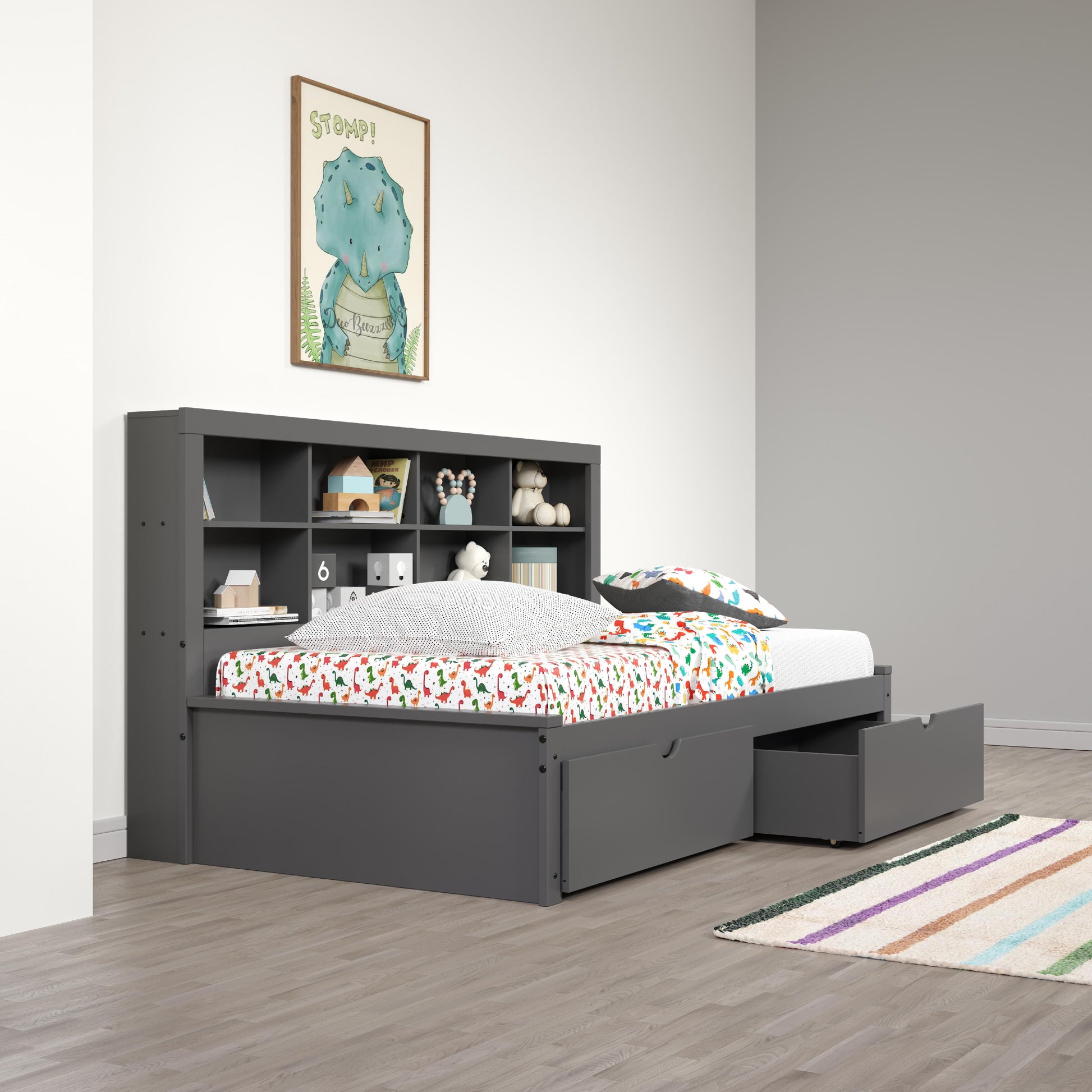  Donco Trading Company 1733-TDG_505-DG Bookcase Twin Daybed with Drawers - Dark Grey IMAGE 4