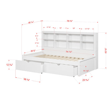  Donco Trading Company 1733-TW_505-W Bookcase Twin Daybed with Drawers - White IMAGE 1