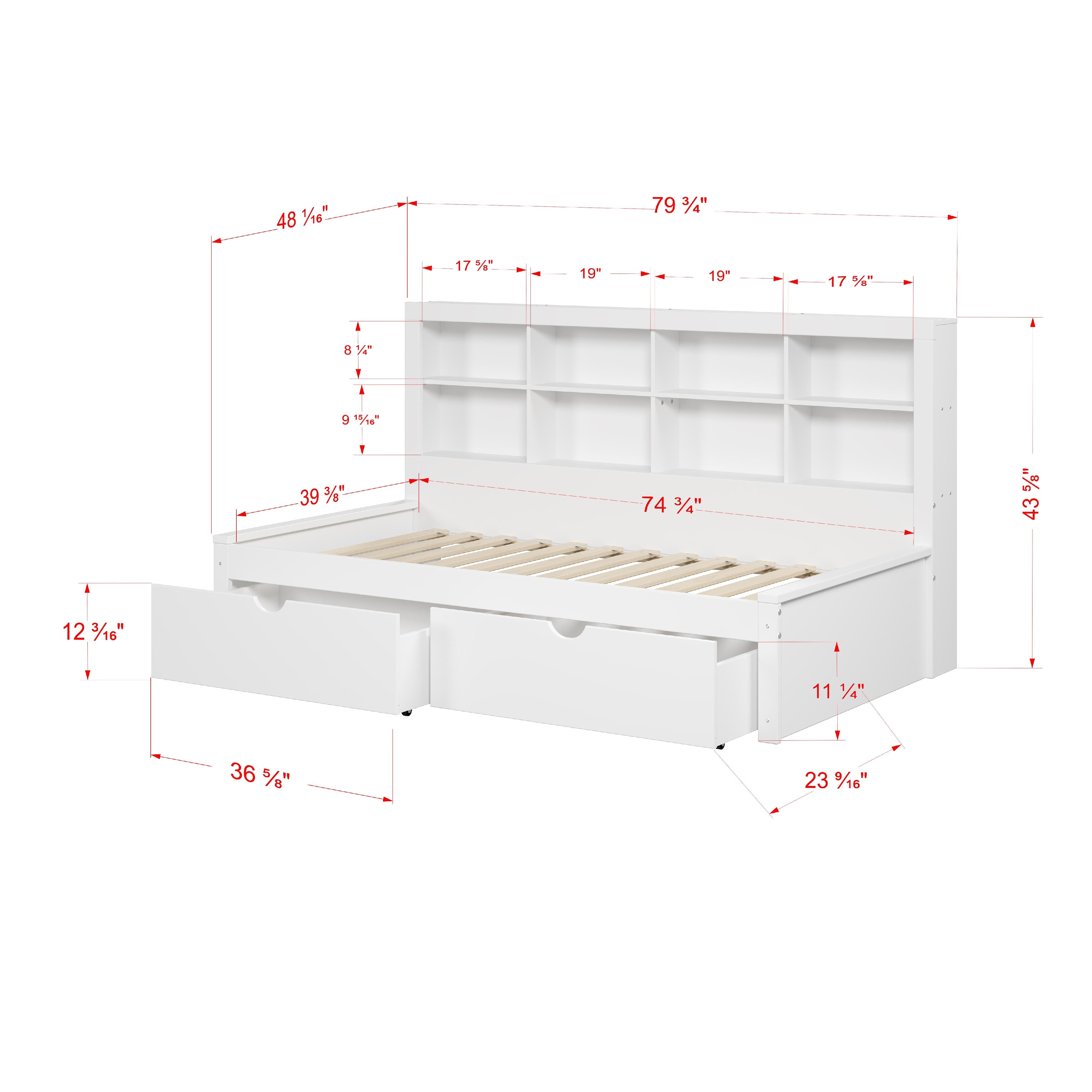  Donco Trading Company 1733-TW_505-W Bookcase Twin Daybed with Drawers - White IMAGE 1