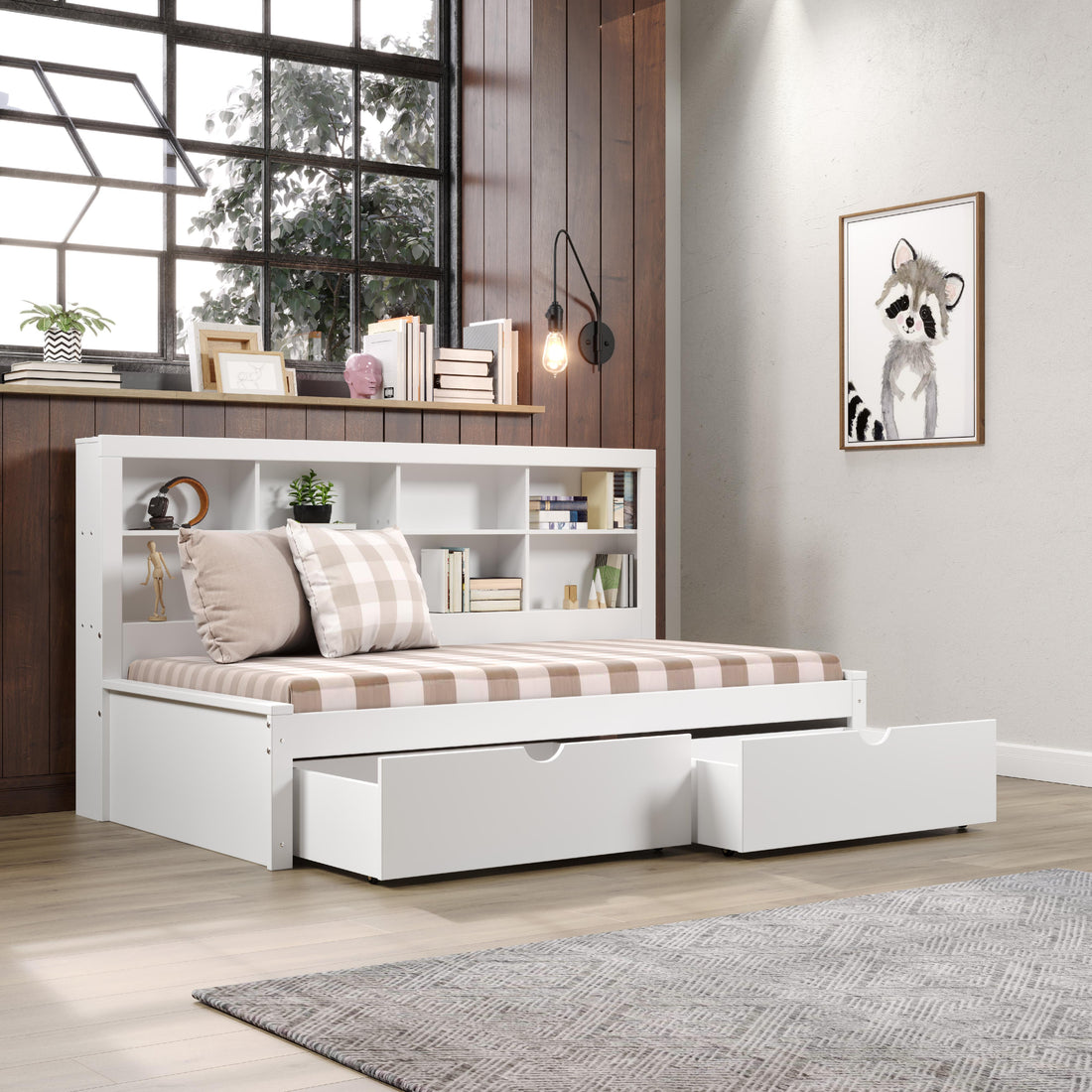  Donco Trading Company 1733-TW_505-W Bookcase Twin Daybed with Drawers - White IMAGE 1