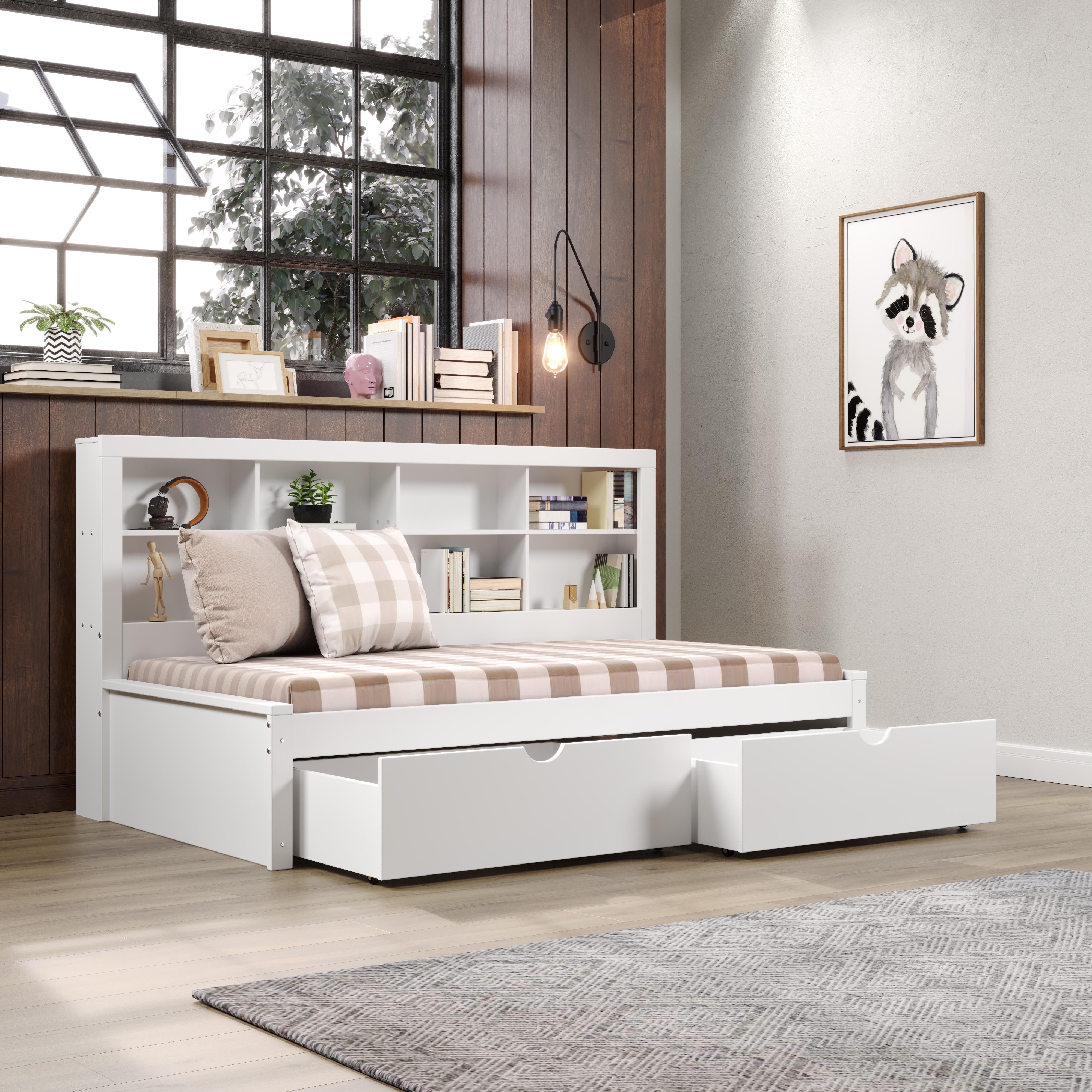  Donco Trading Company 1733-TW_505-W Bookcase Twin Daybed with Drawers - White IMAGE 2