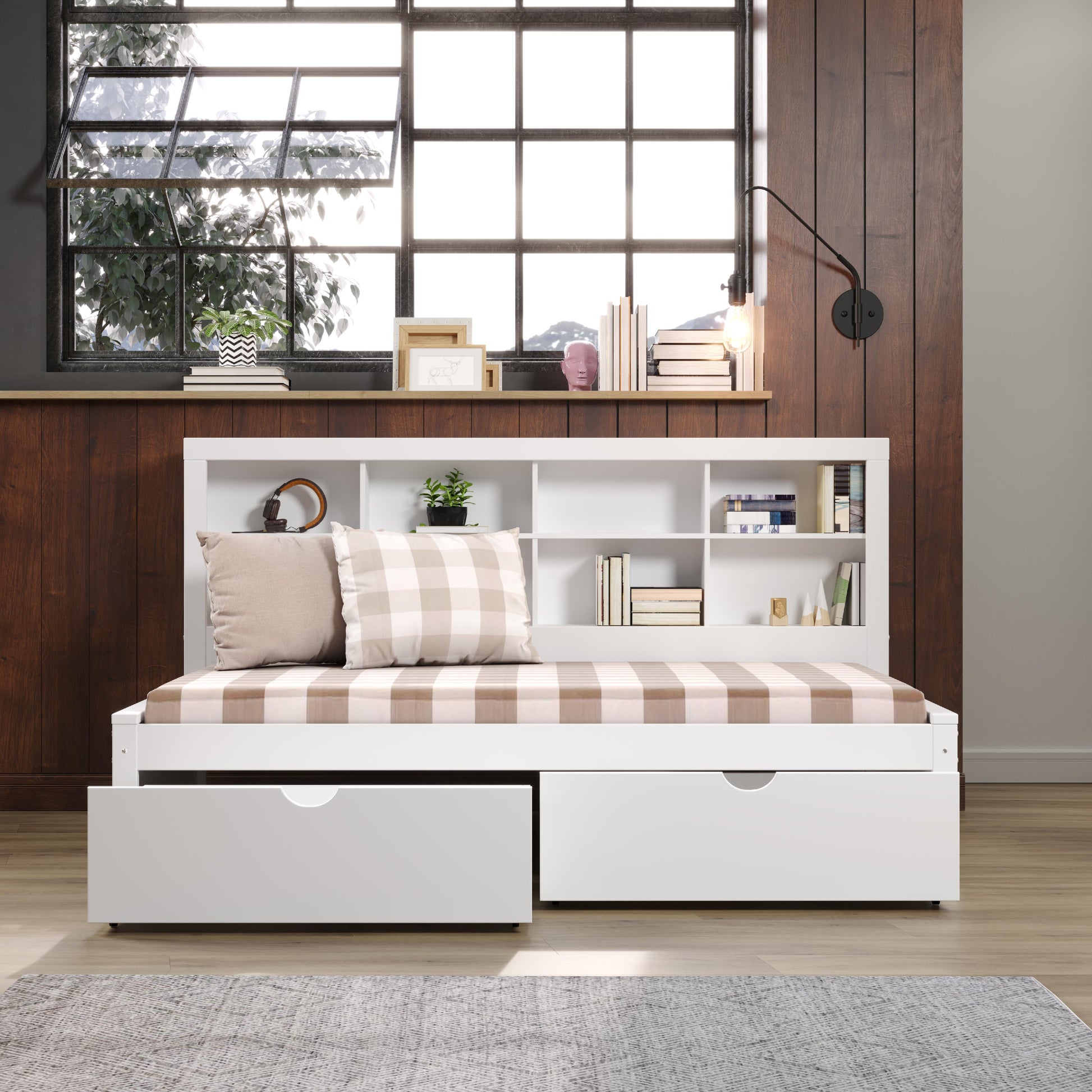  Donco Trading Company 1733-TW_505-W Bookcase Twin Daybed with Drawers - White IMAGE 3