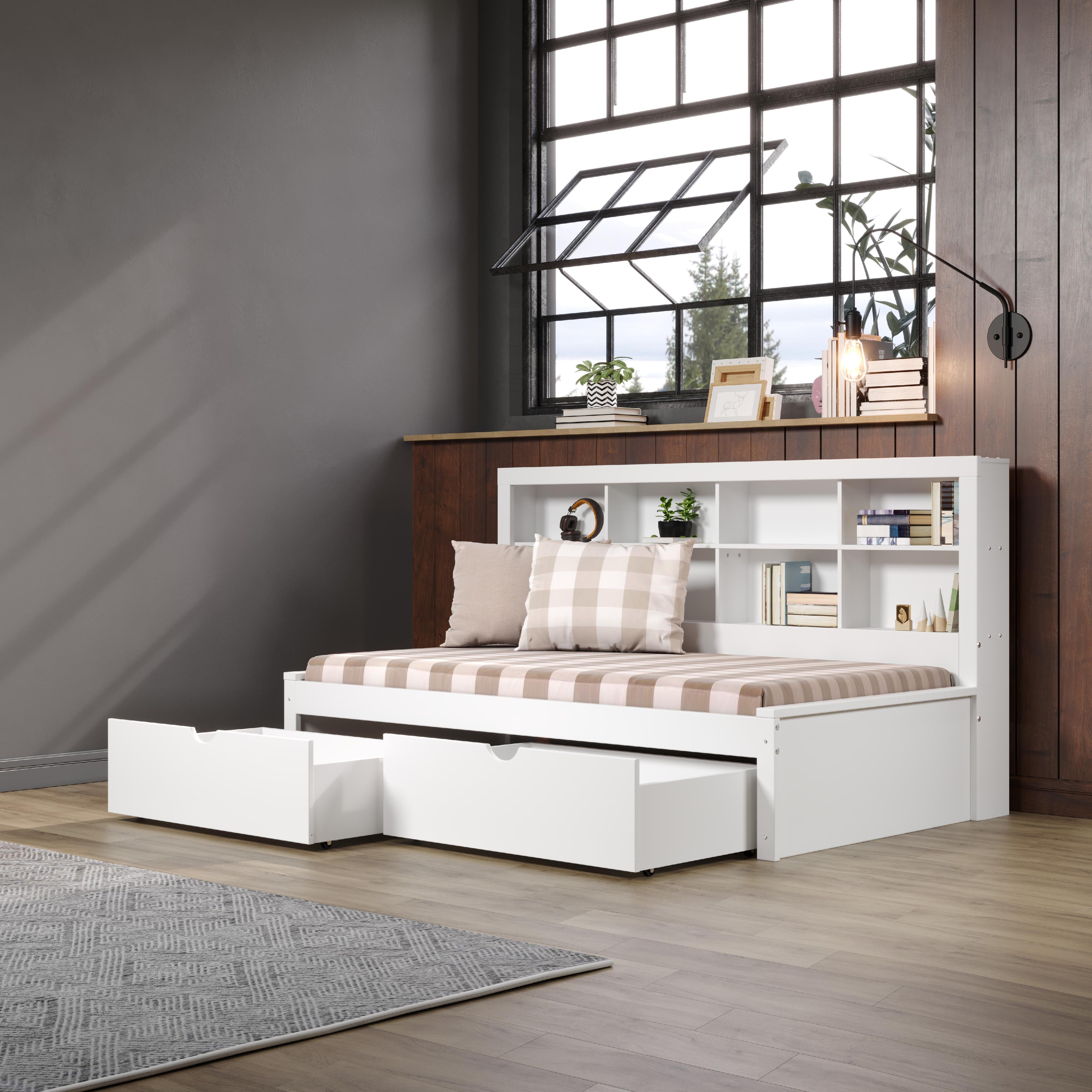  Donco Trading Company 1733-TW_505-W Bookcase Twin Daybed with Drawers - White IMAGE 4