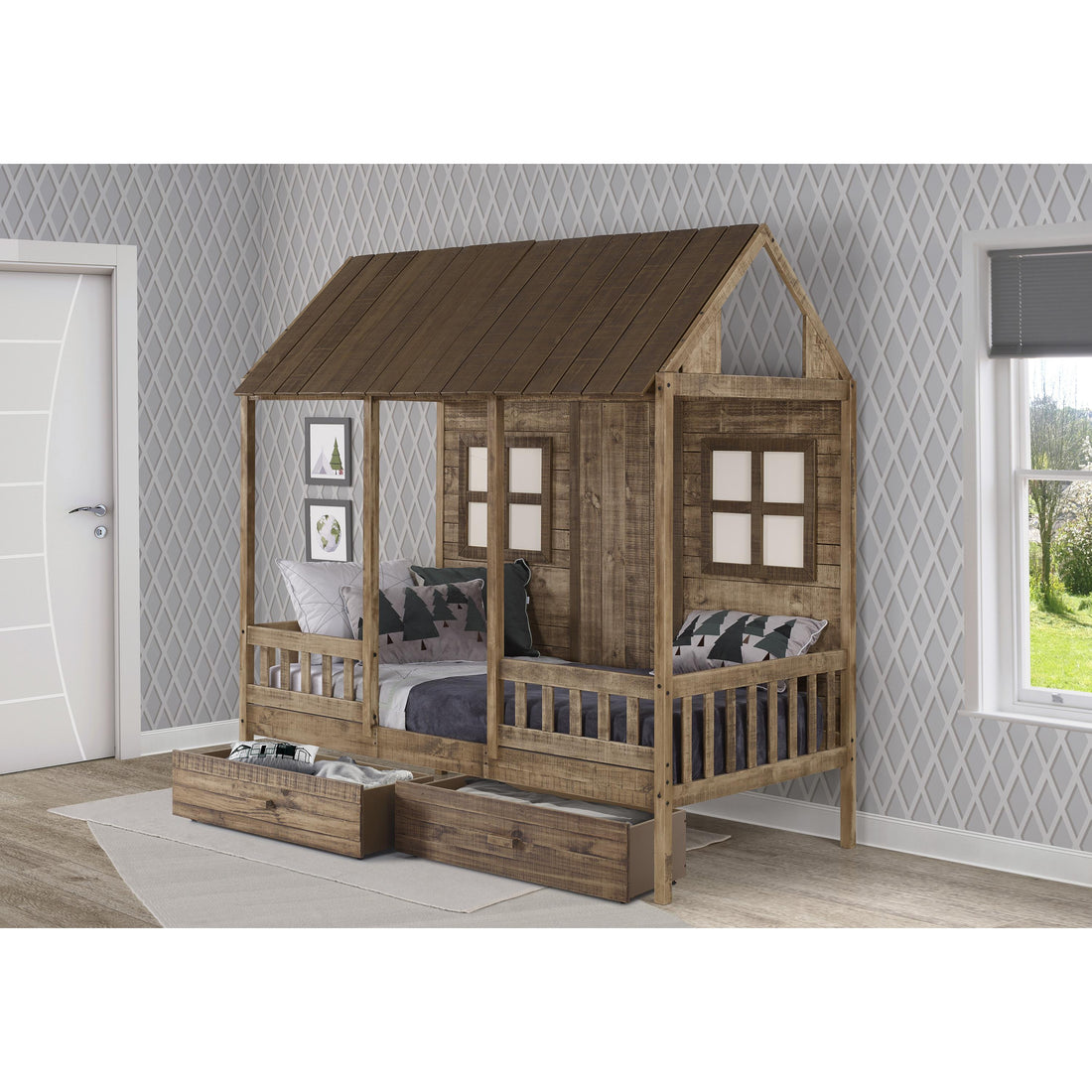  Donco Trading Company Front Porch 1899-TRD_1897-RD Twin Country Low Loft Bed with Drawers - Rustic Driftwood IMAGE 1