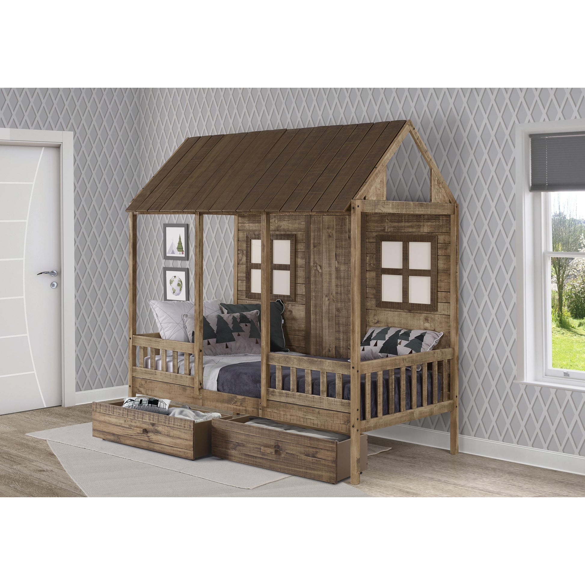  Donco Trading Company Front Porch 1899-TRD_1897-RD Twin Country Low Loft Bed with Drawers - Rustic Driftwood IMAGE 1