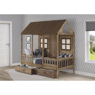  Donco Trading Company Front Porch 1899-TRD_1897-RD Twin Country Low Loft Bed with Drawers - Rustic Driftwood IMAGE 1
