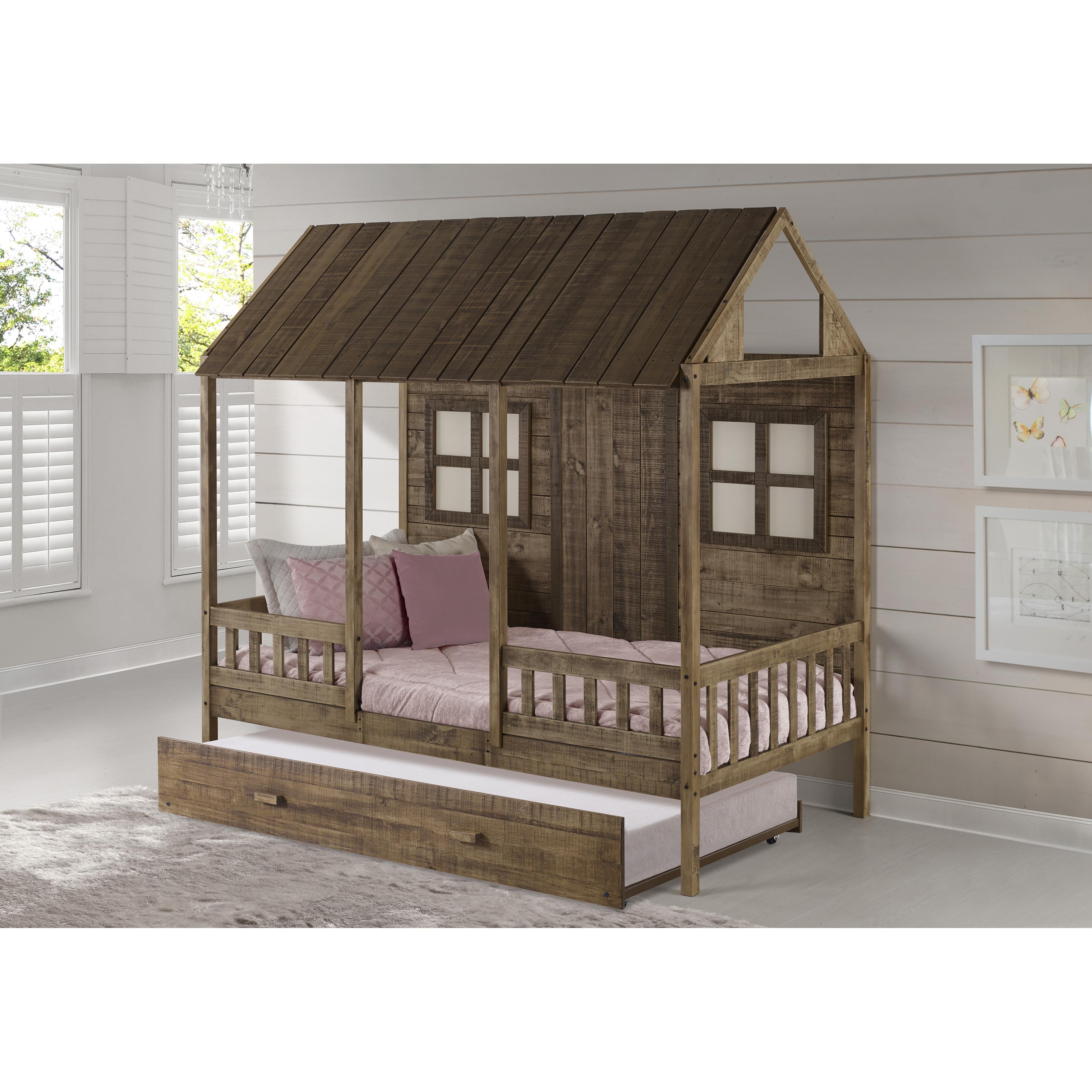  Donco Trading Company Front Porch 1899-TRD_1898-RD Twin Country Low Loft Bed with Twin Trundle - Rustic Driftwood IMAGE 1