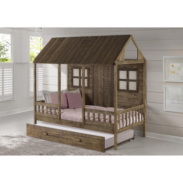  Donco Trading Company Front Porch 1899-TRD_1898-RD Twin Country Low Loft Bed with Twin Trundle - Rustic Driftwood IMAGE 1