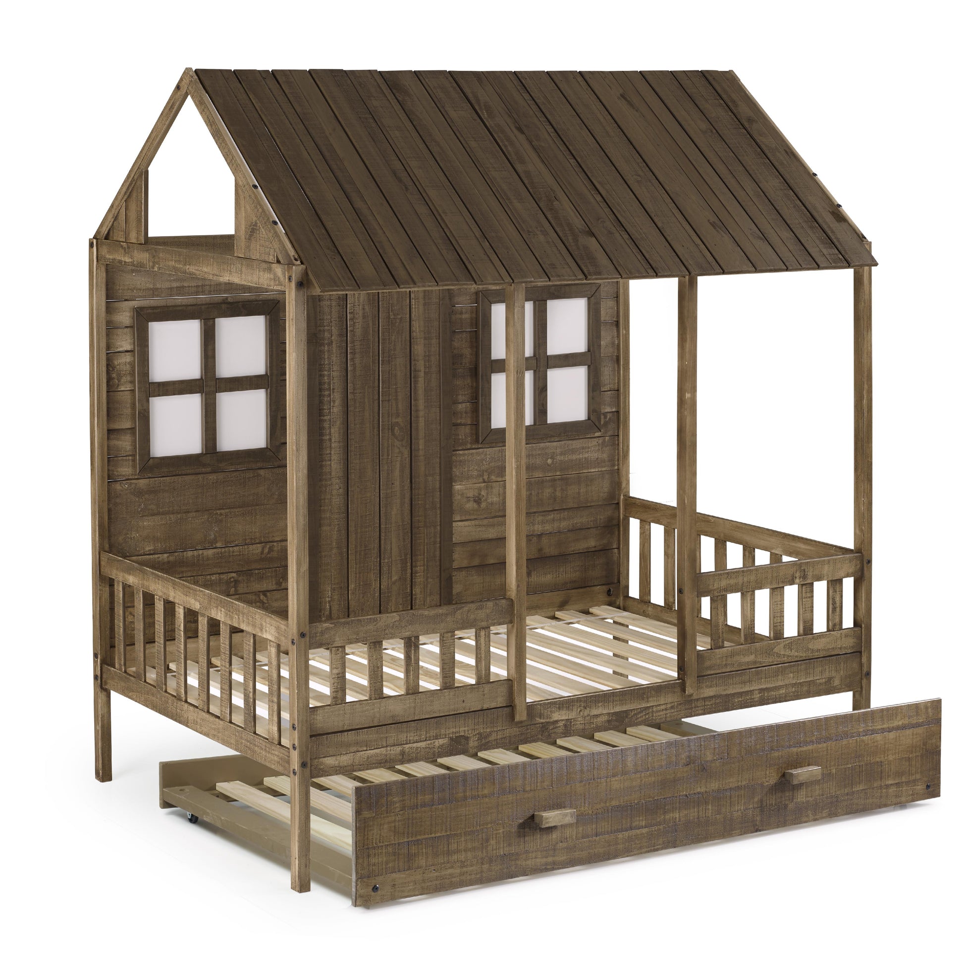  Donco Trading Company Front Porch 1899-TRD_1898-RD Twin Country Low Loft Bed with Twin Trundle - Rustic Driftwood IMAGE 2