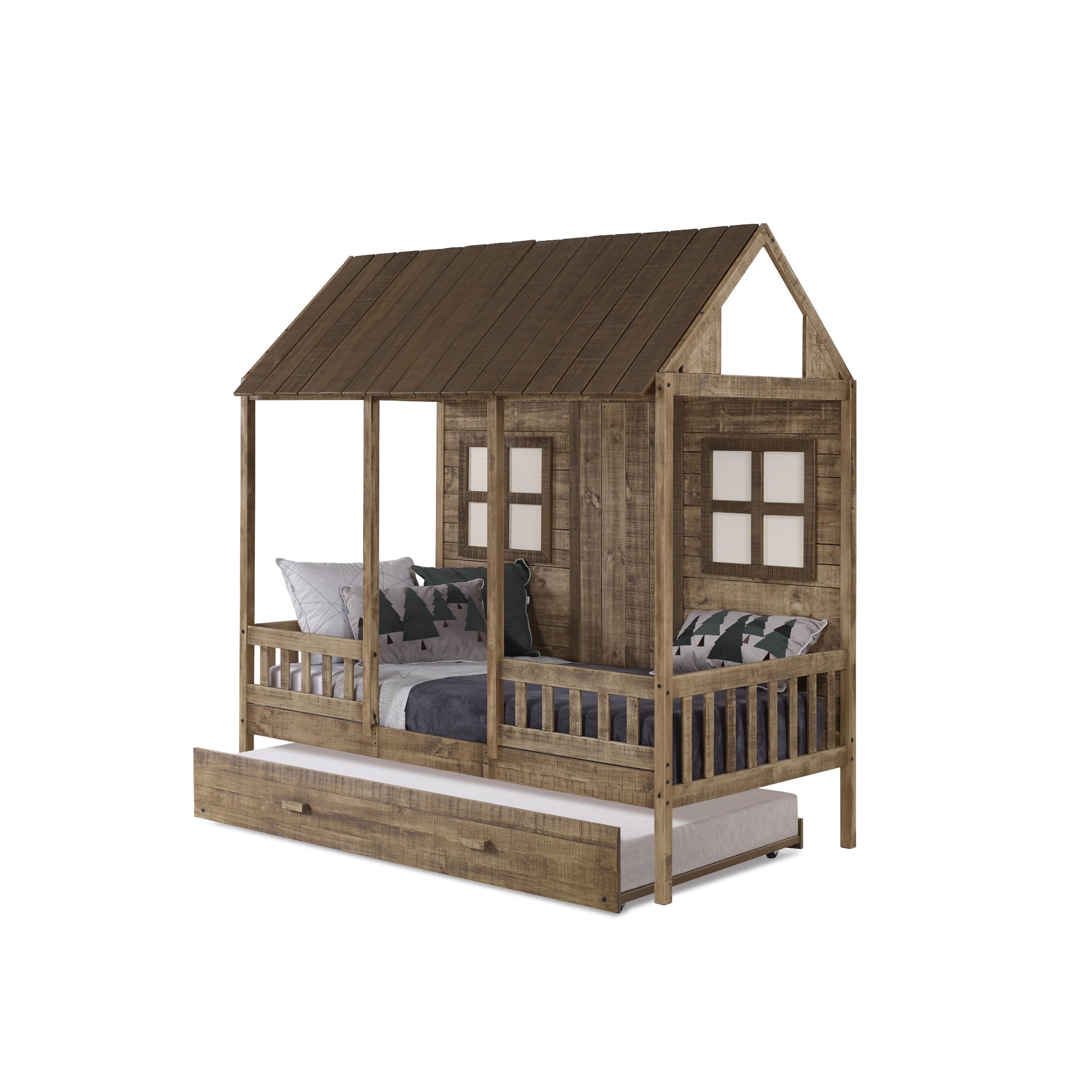  Donco Trading Company Front Porch 1899-TRD_1898-RD Twin Country Low Loft Bed with Twin Trundle - Rustic Driftwood IMAGE 4