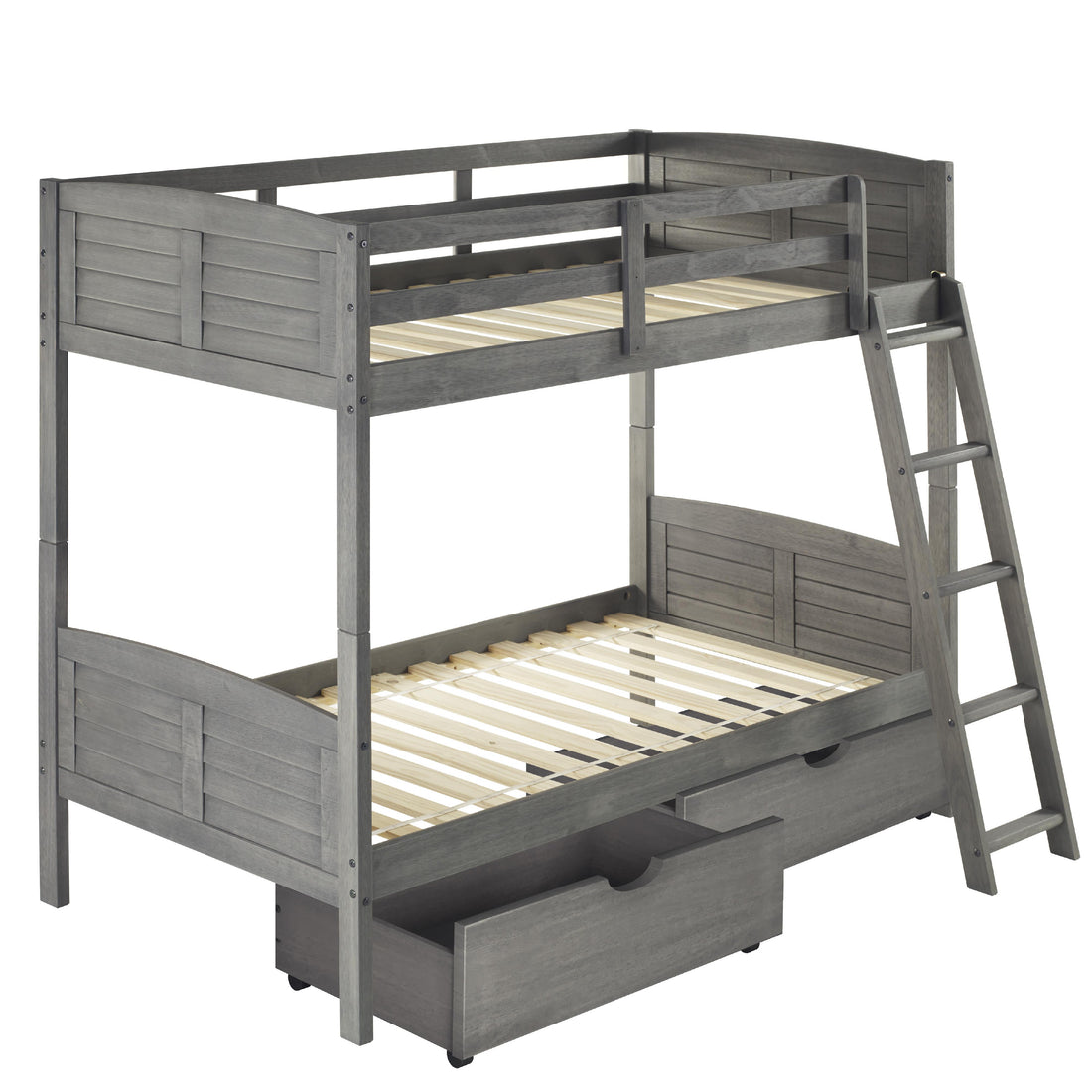  Donco Trading Company Louver 2010-TTAG_505-AG Twin over Twin Bunkbed with Drawers - Antique Grey IMAGE 1