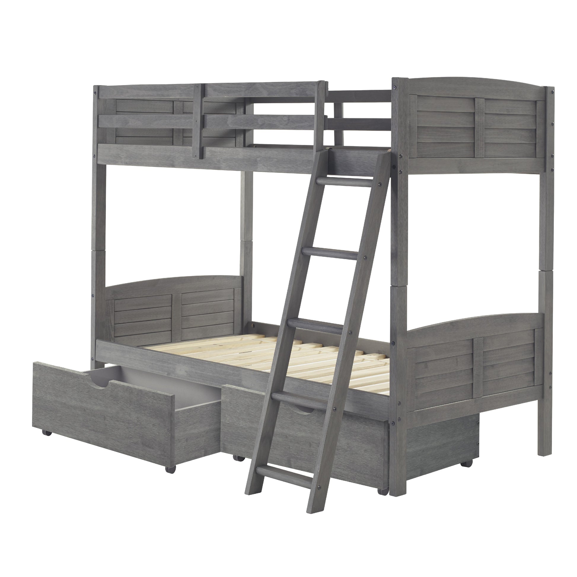  Donco Trading Company Louver 2010-TTAG_505-AG Twin over Twin Bunkbed with Drawers - Antique Grey IMAGE 4
