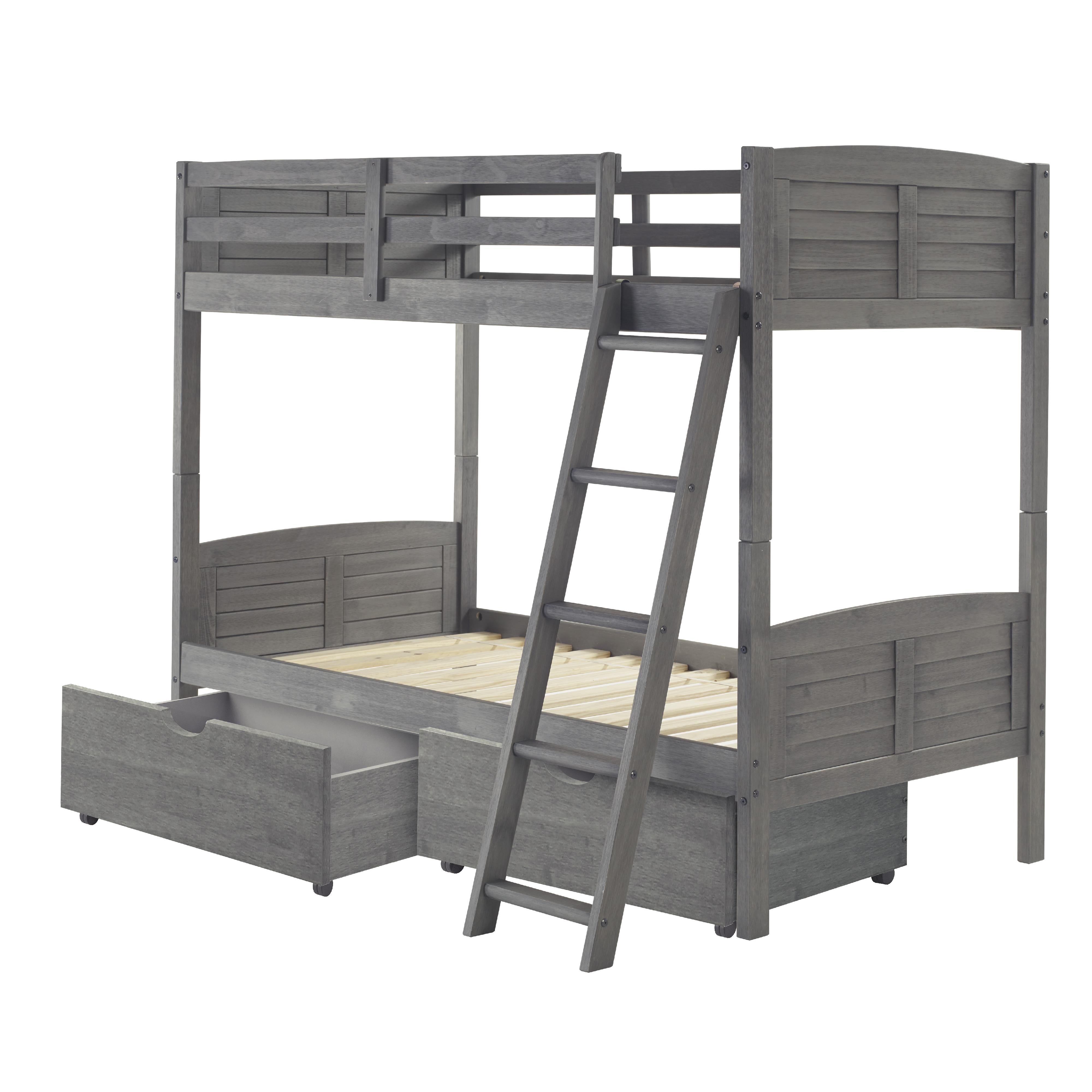 Donco Trading Company Louver 2010-TTAG_505-AG Twin over Twin Bunkbed with Drawers - Antique Grey IMAGE 4