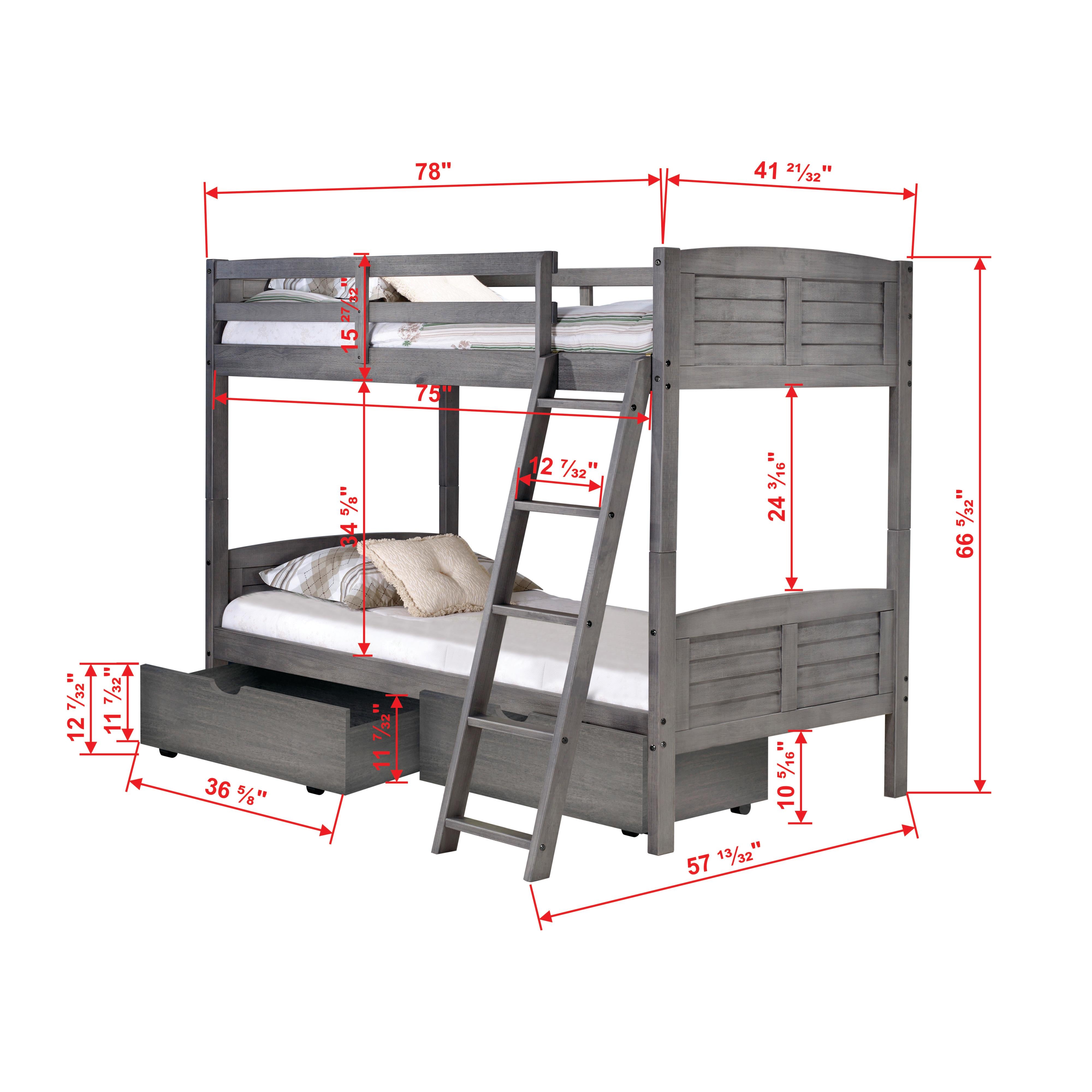  Donco Trading Company Louver 2010-TTAG_505-AG Twin over Twin Bunkbed with Drawers - Antique Grey IMAGE 9