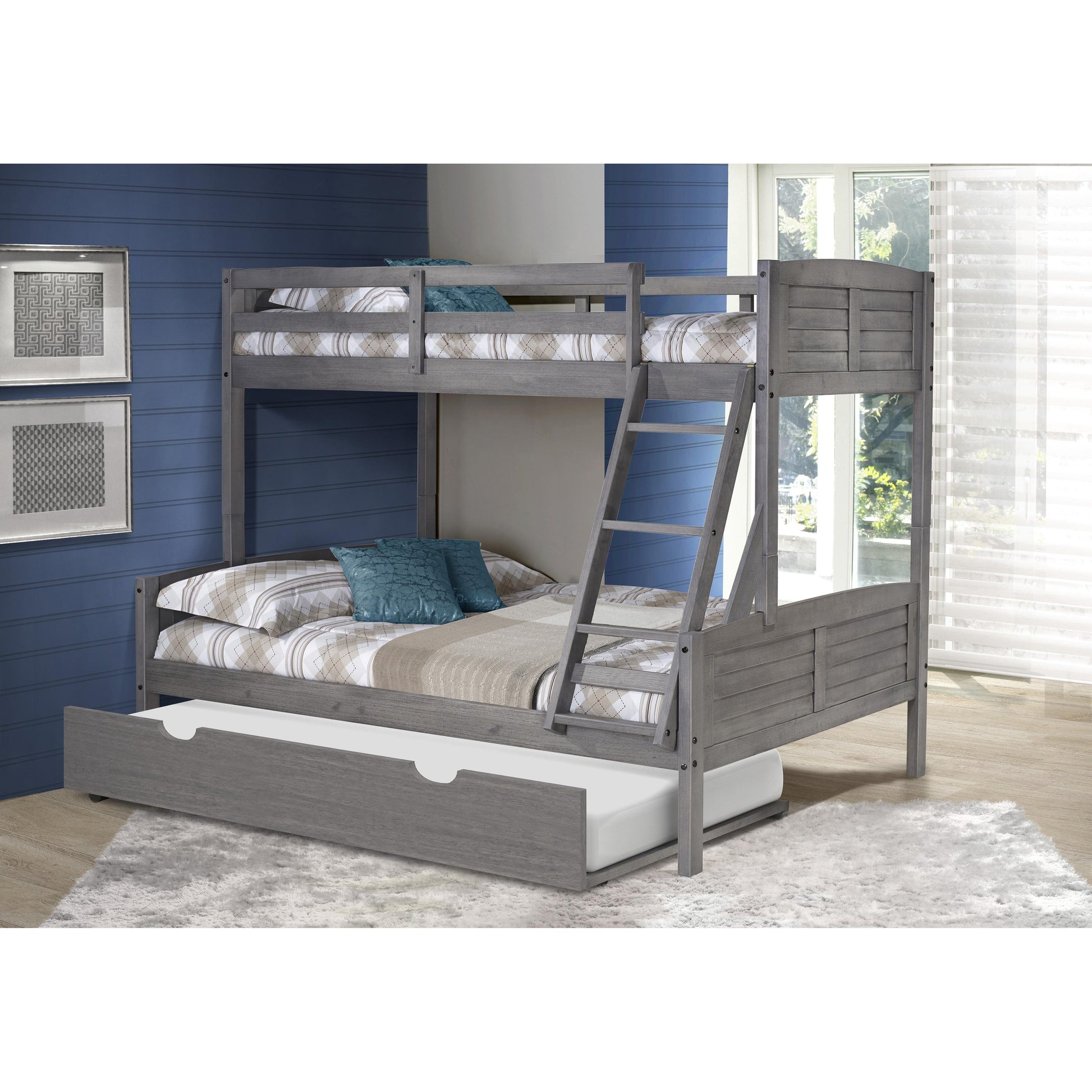  Donco Trading Company Louver 2012-TFAG_503-AG Twin over Full Bunkbed with Twin Trundle - Dark Grey IMAGE 1