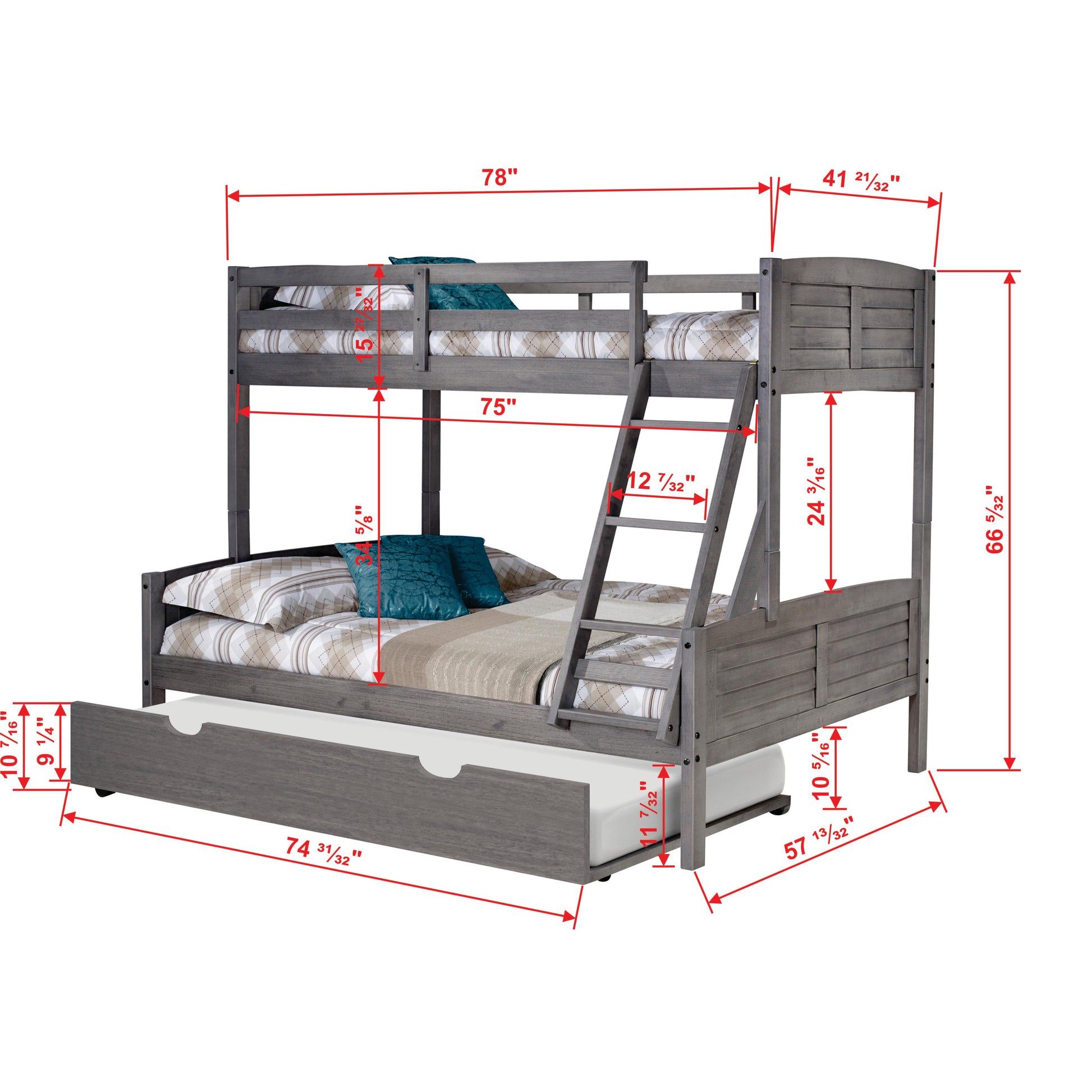  Donco Trading Company Louver 2012-TFAG_503-AG Twin over Full Bunkbed with Twin Trundle - Dark Grey IMAGE 7