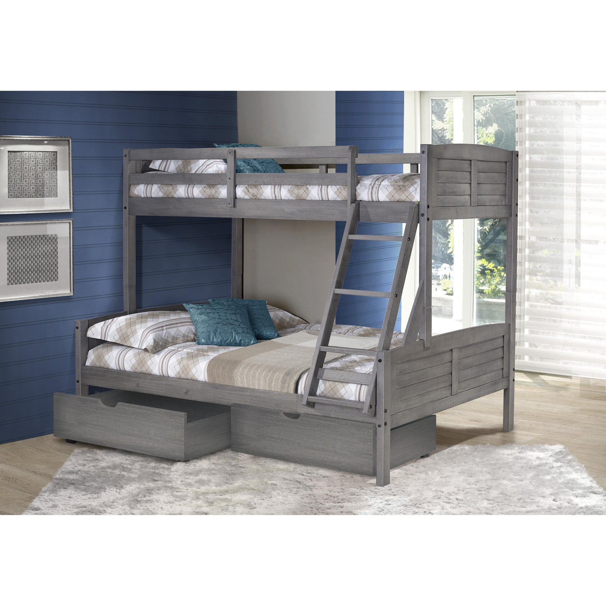  Donco Trading Company Louver 2012-TFAG_505-AG Twin over Full Bunkbed with Dual Underbed Dreawers - Dark Grey IMAGE 1