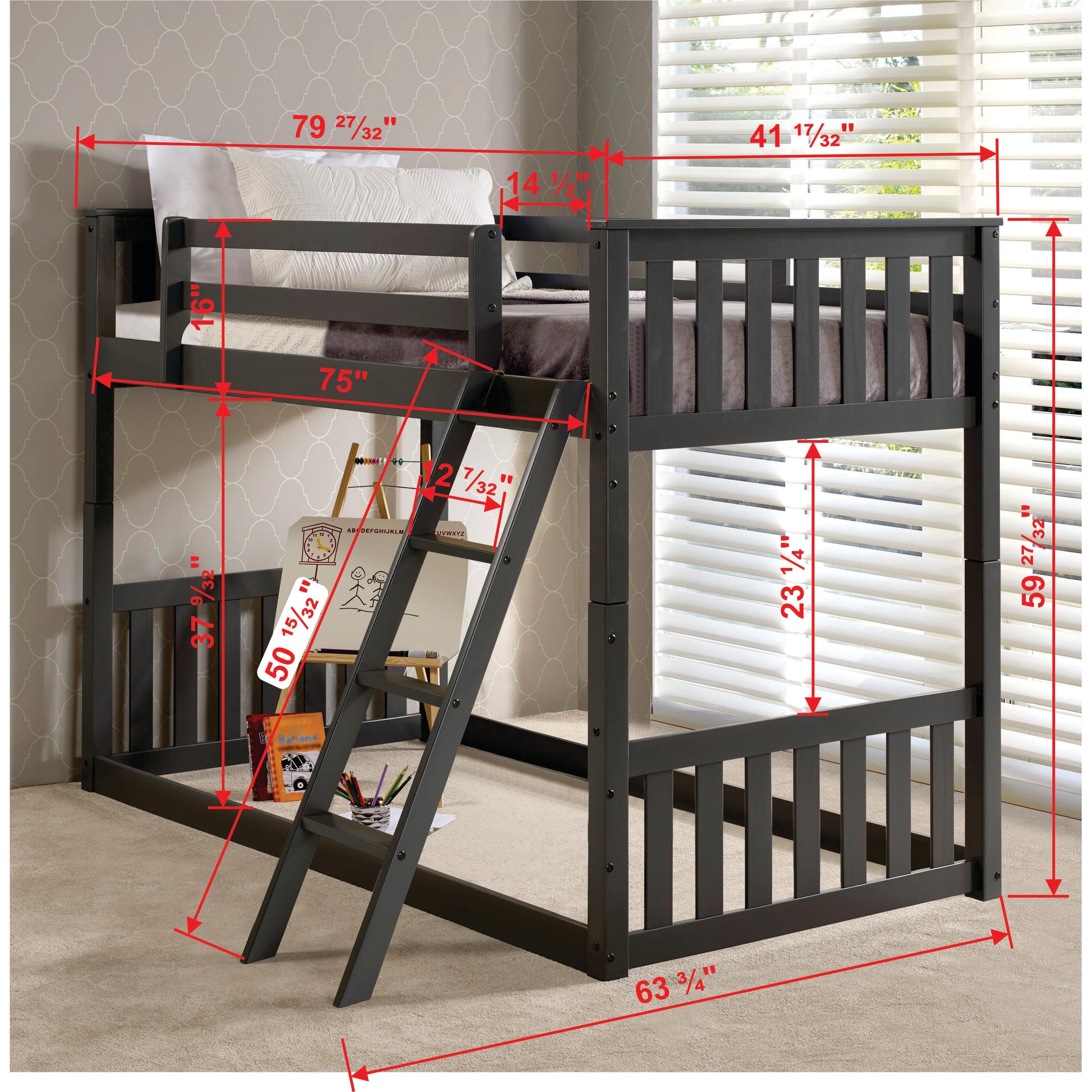  Donco Trading Company Monti Mission 201204-TTDG Twin over Twin Bunkbed - Dark Grey IMAGE 2