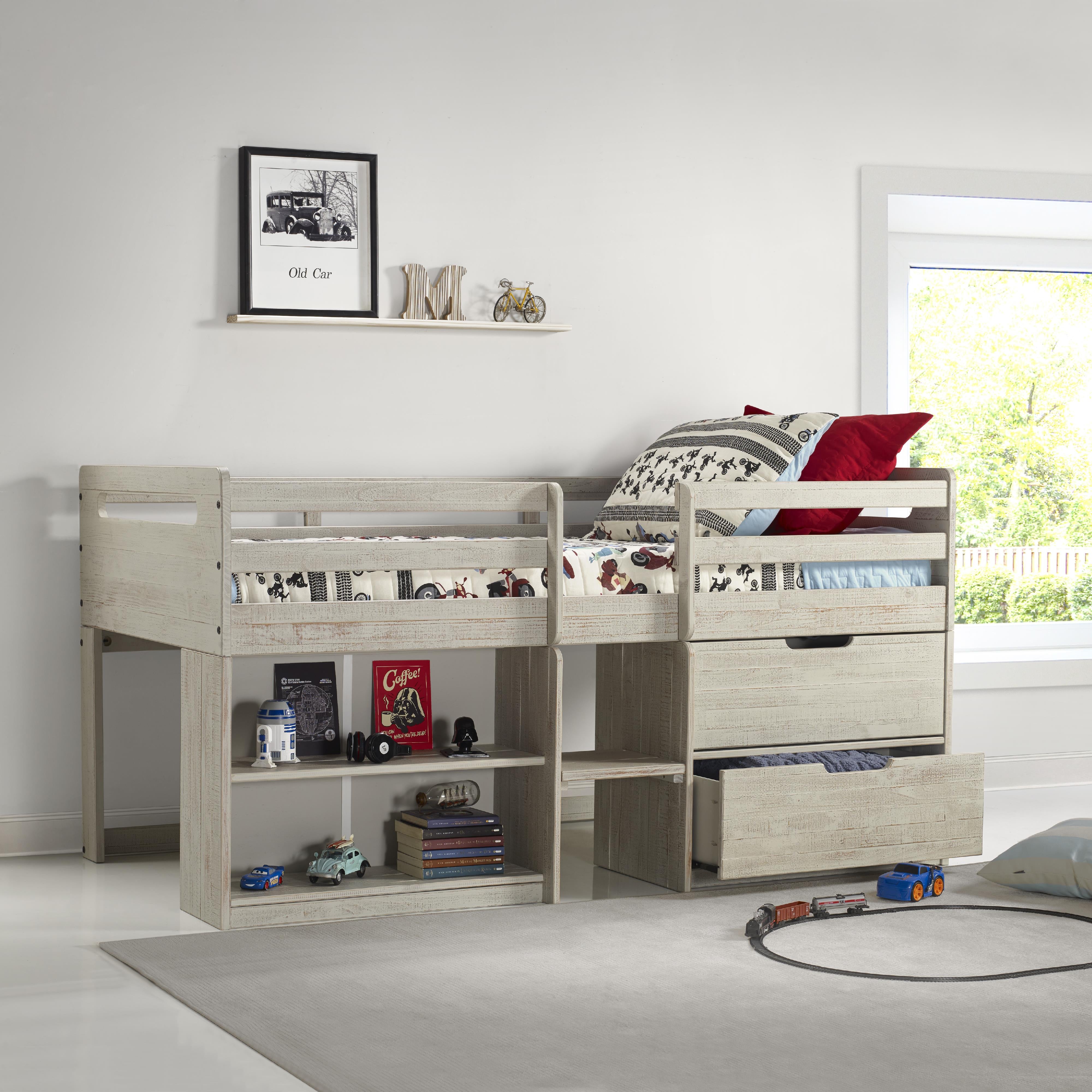  Donco Trading Company 2027-TLLG Handles Twin Light Rustic Low Loft Bed - Rustic Grey IMAGE 1