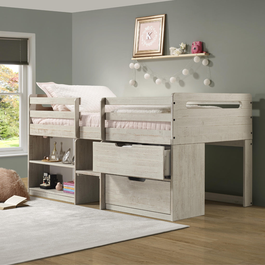  Donco Trading Company 2027-TLLG Handles Twin Light Rustic Low Loft Bed - Rustic Grey IMAGE 1