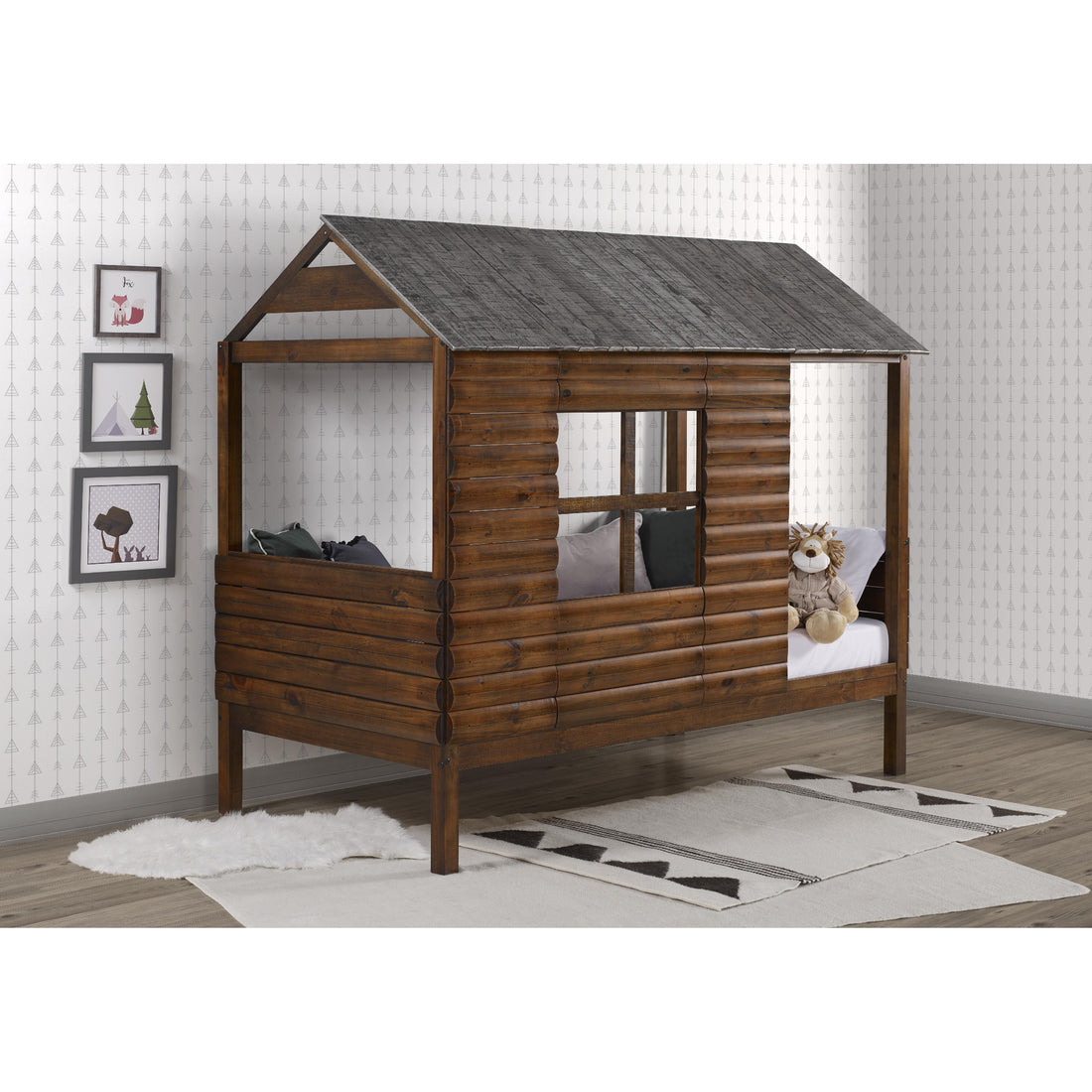  Donco Trading Company Log Cabin 2103-TRWRS Twin Low Loft Bed - Rustic Walnut IMAGE 1
