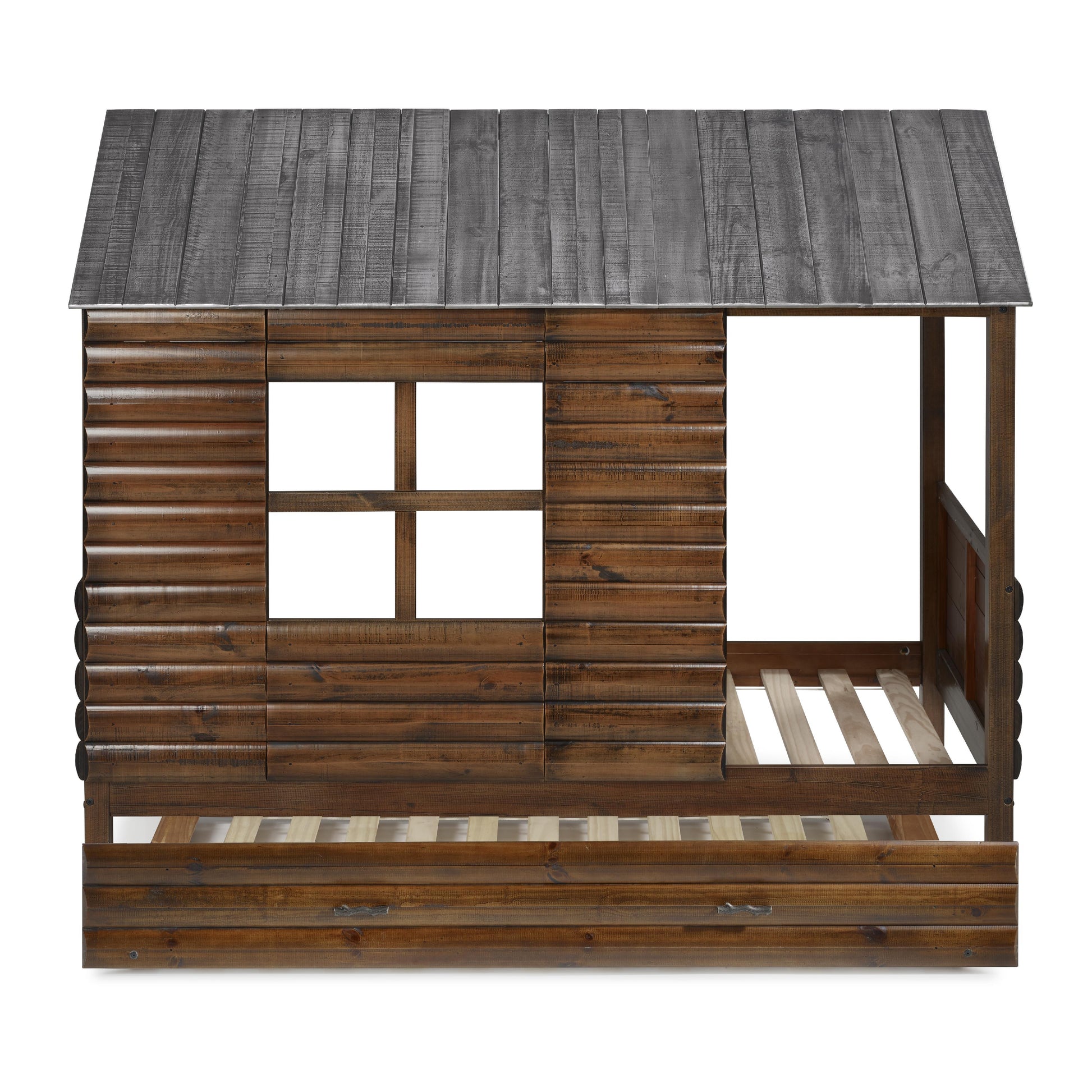  Donco Trading Company Log Cabin 2103-TRWRS_2104-RWRS Twin Low Loft with Twin Trundle - Rustic Walnut IMAGE 3