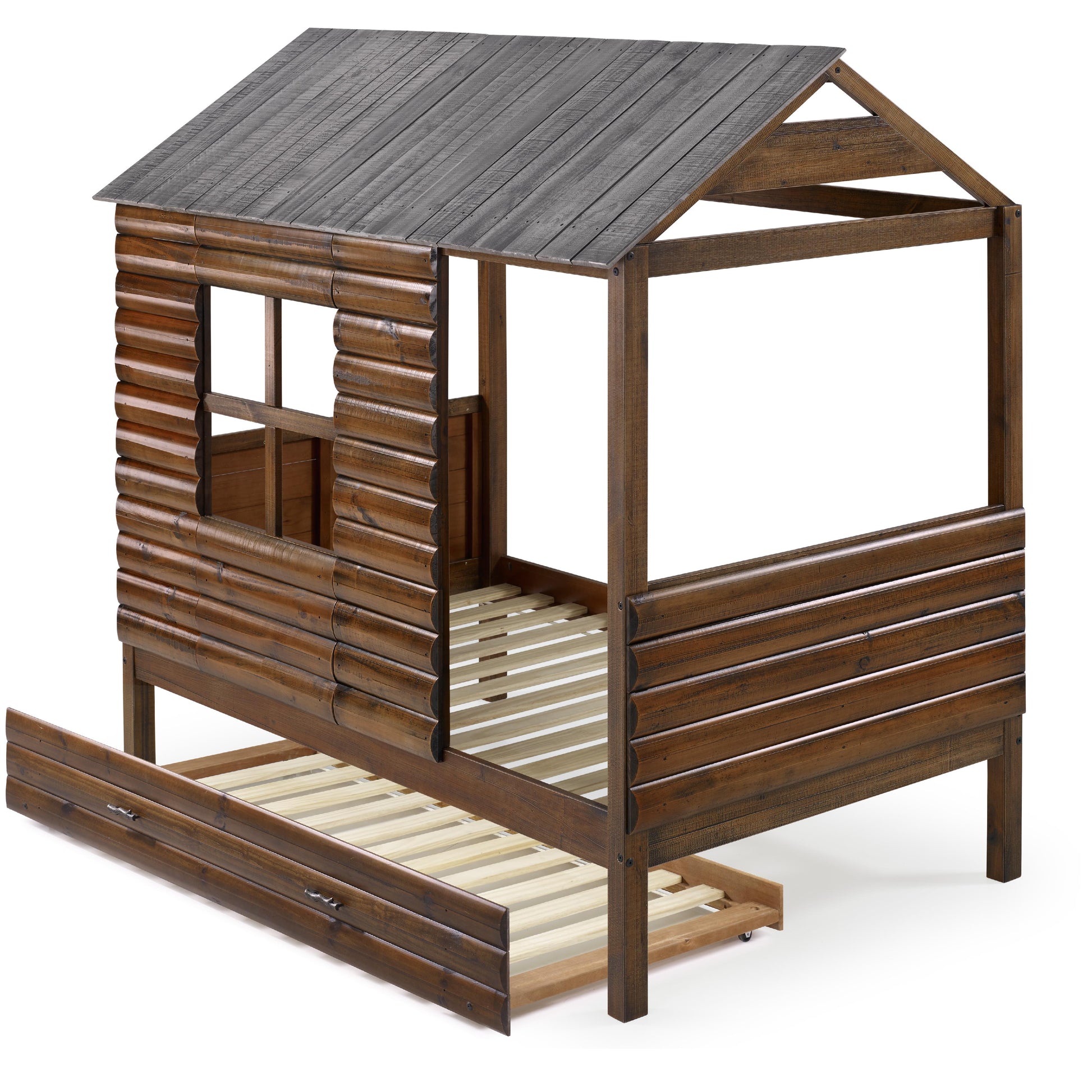  Donco Trading Company Log Cabin 2103-TRWRS_2104-RWRS Twin Low Loft with Twin Trundle - Rustic Walnut IMAGE 4