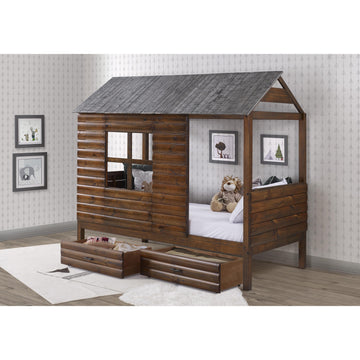  Donco Trading Company Log Cabin 2103-TRWRS_2105-RWRS Twin Low Loft with Drawers - Rustic Walnut IMAGE 1