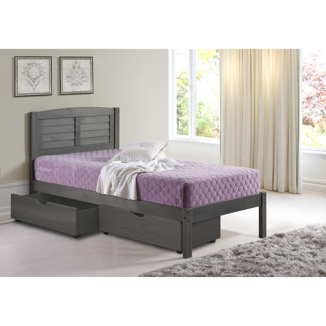  Donco Trading Company Louver 212-TAG_505-AG Twin Bed with Drawers - Antique Grey IMAGE 1