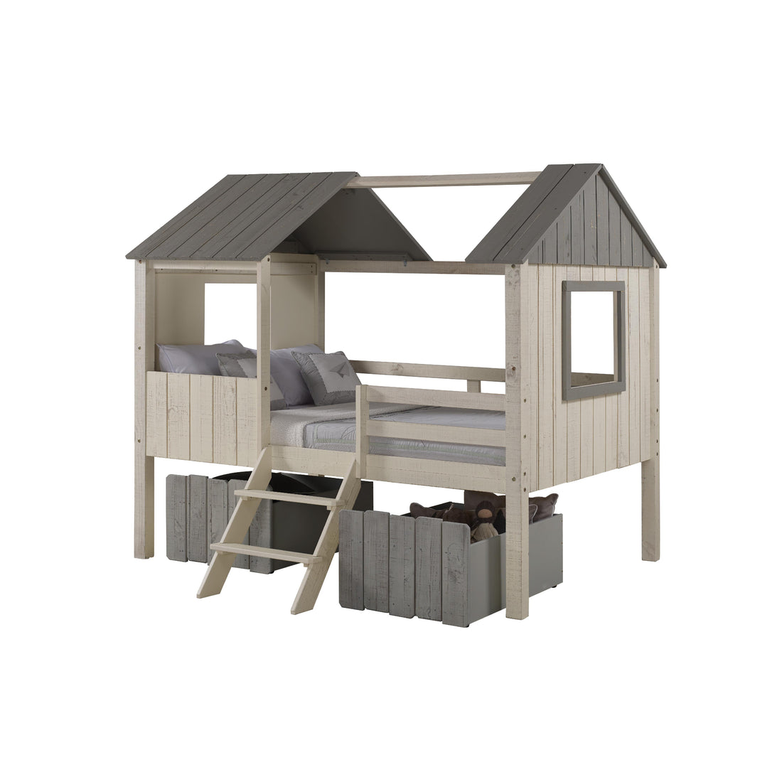  Donco Trading Company House 2188-FLRSRG Full & Low Loft Bed - Rustic Sand IMAGE 1