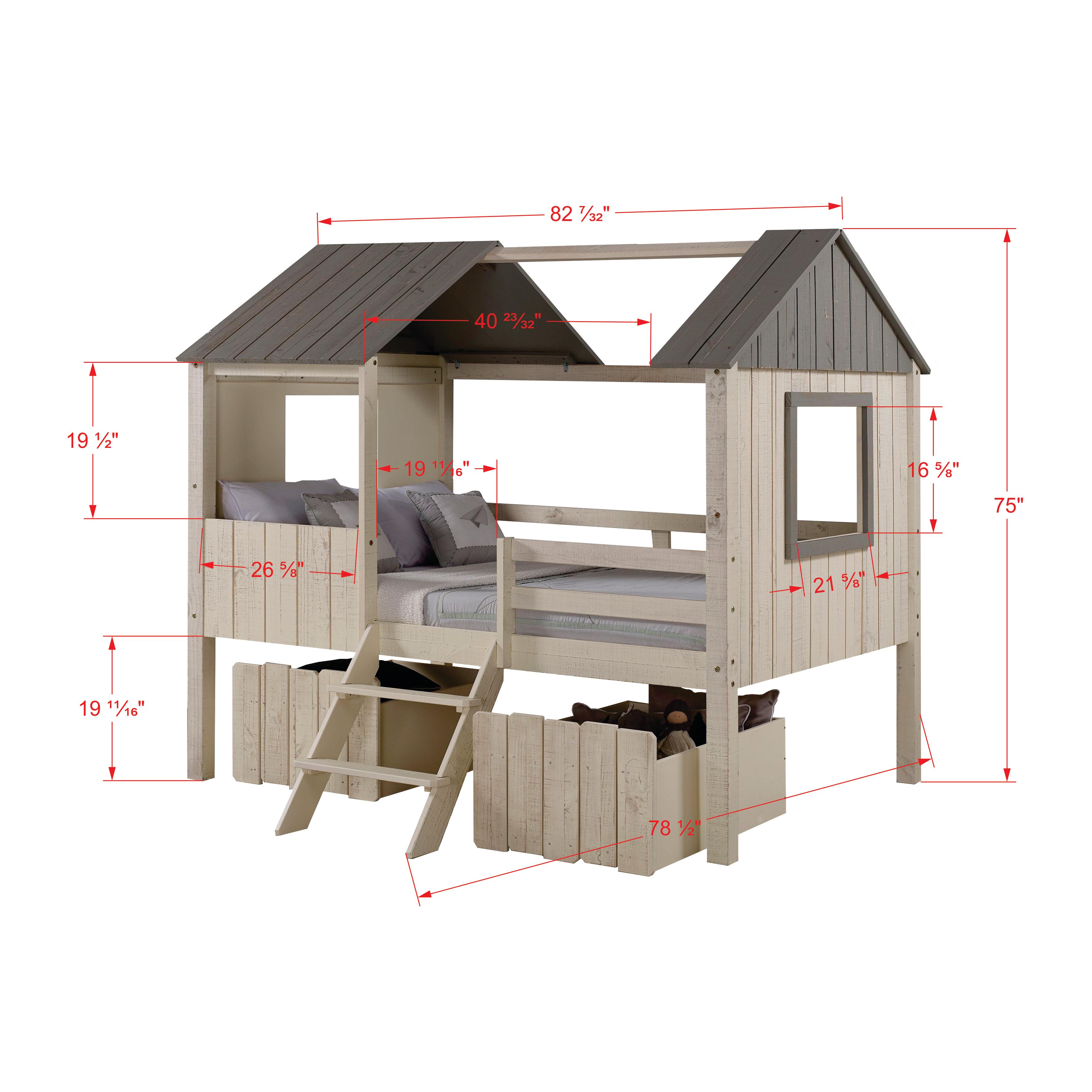  Donco Trading Company House 2188-FLRSRG Full & Low Loft Bed - Rustic Sand IMAGE 3